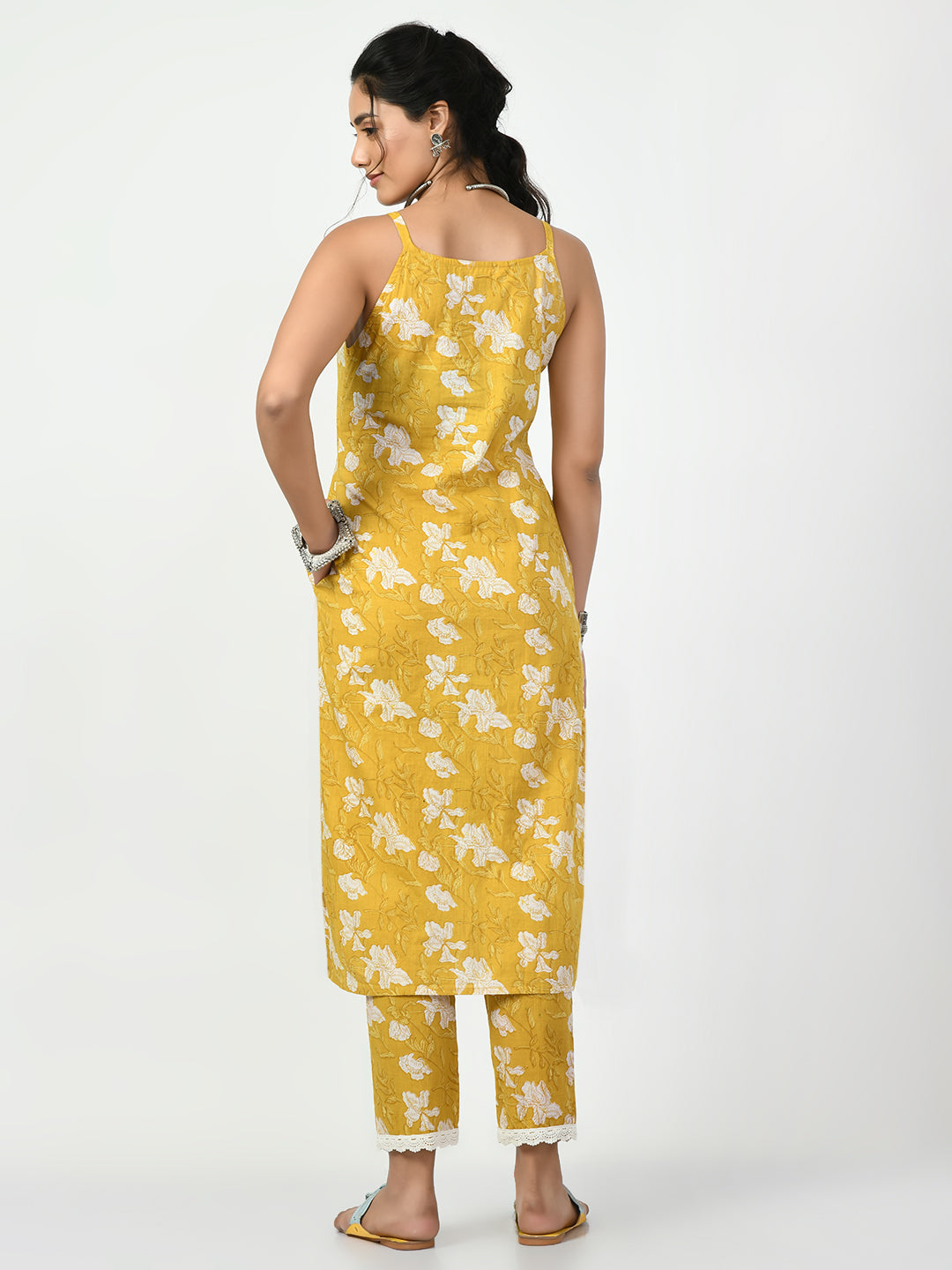 Women's Yellow Straight Printed Kurta - Myshka