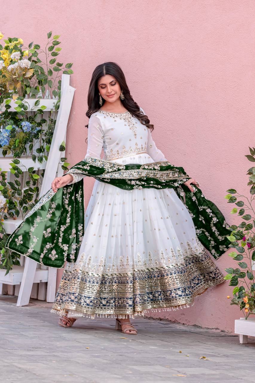Women's White Colour Faux Georgette Heavy Embroidery Work Fully Stitched Pakistani Suit White / 2XL | Trendia Global Women's White Colour Faux Georgette Heavy Embroidery Work Fully Stitched Pakistani Suit White / 2XL | Trendia Global