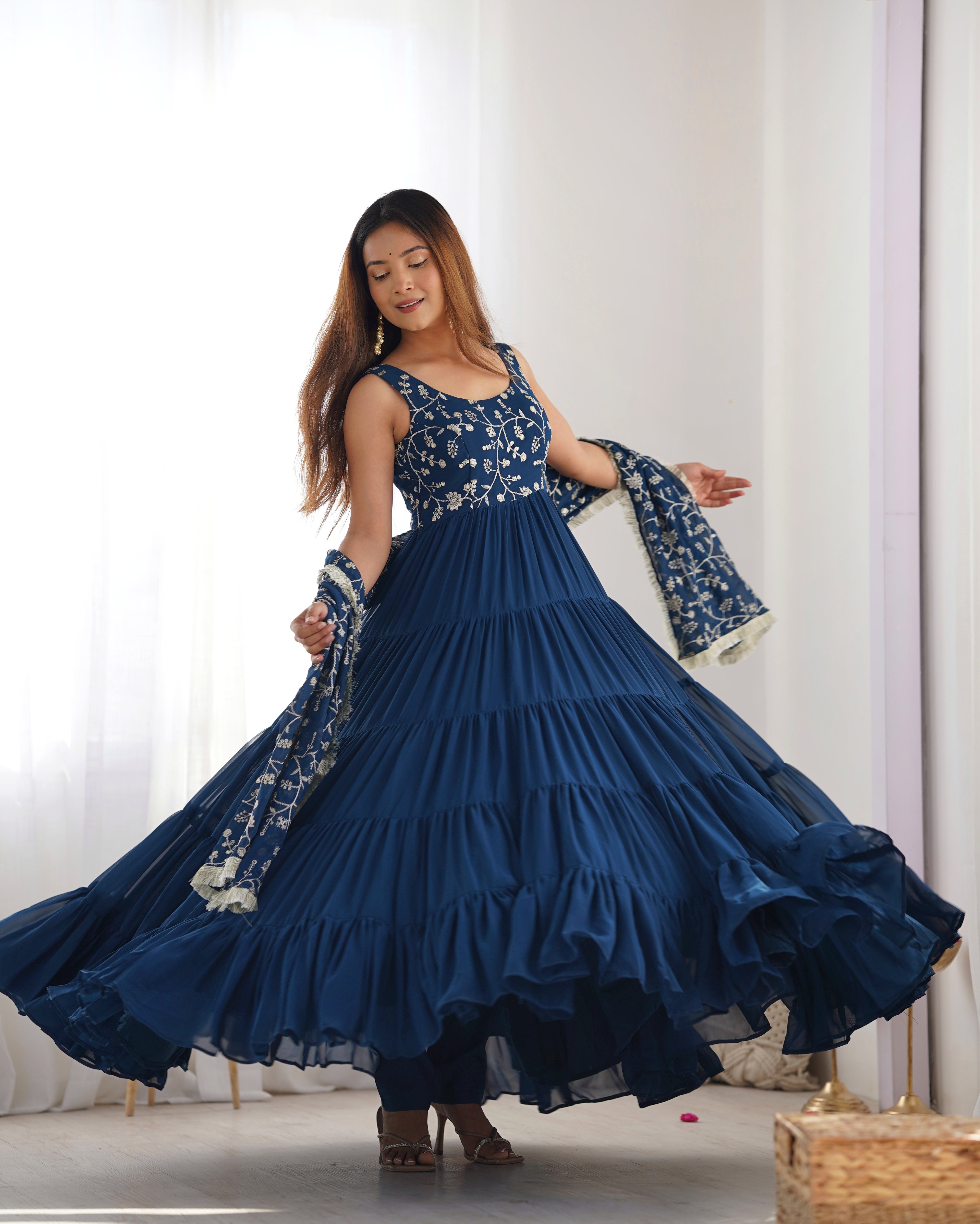 Anarkali Dress Oxford Blue Dress Navy Blue Fine Silk Embroidered Anarkali Set By Ridhi Mehra At Anarkali Dress Oxford Blue Dress Navy Blue Fine Silk Embroidered Anarkali Set By Ridhi Mehra At