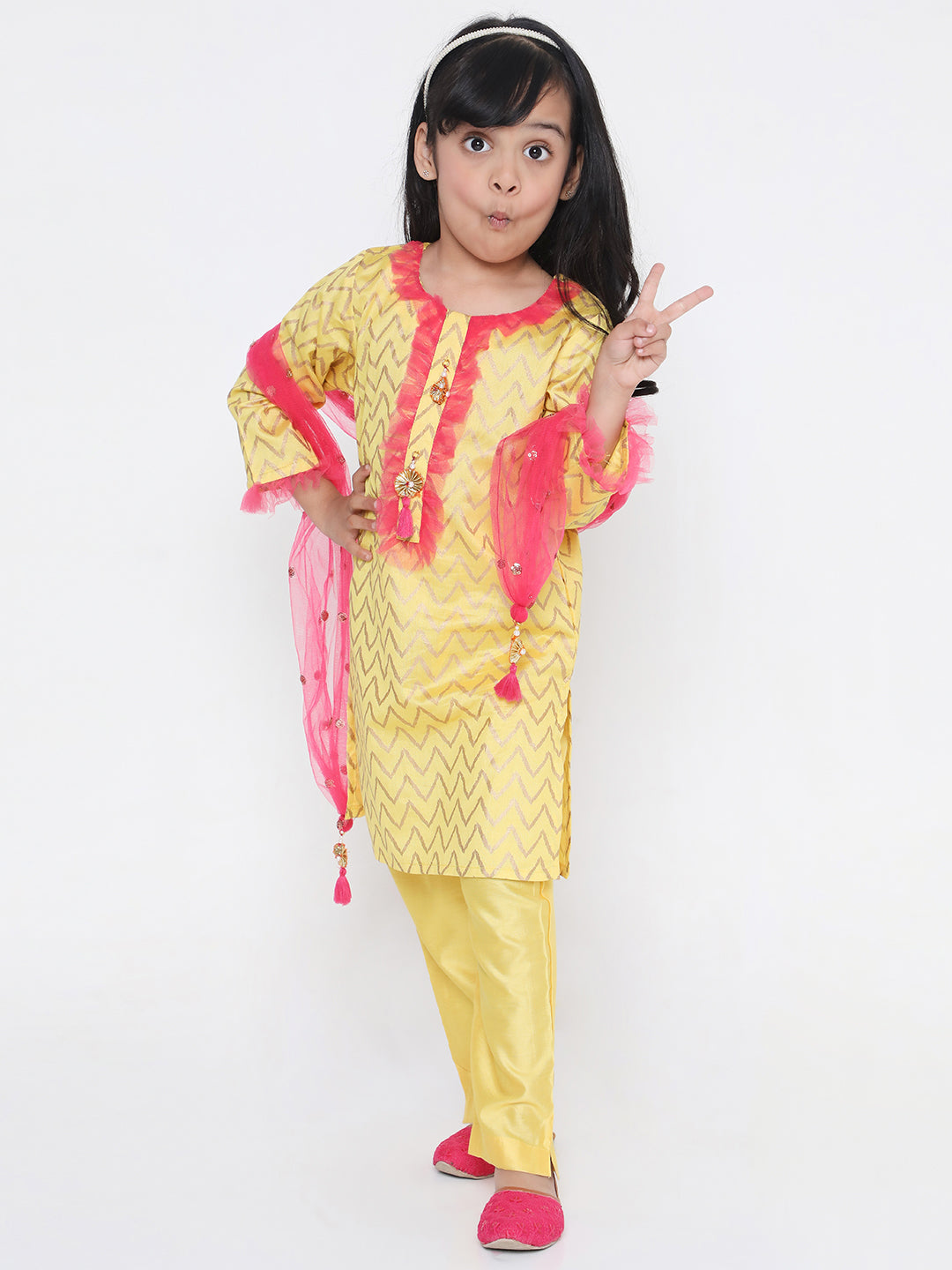 Girl's Zoya kurti with pants and sequin stole dupatta - KID1 Girls