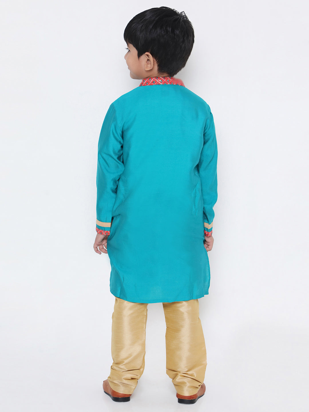 Boy's Embroidered collar silk kurta with silk pajama - KID1 Boys