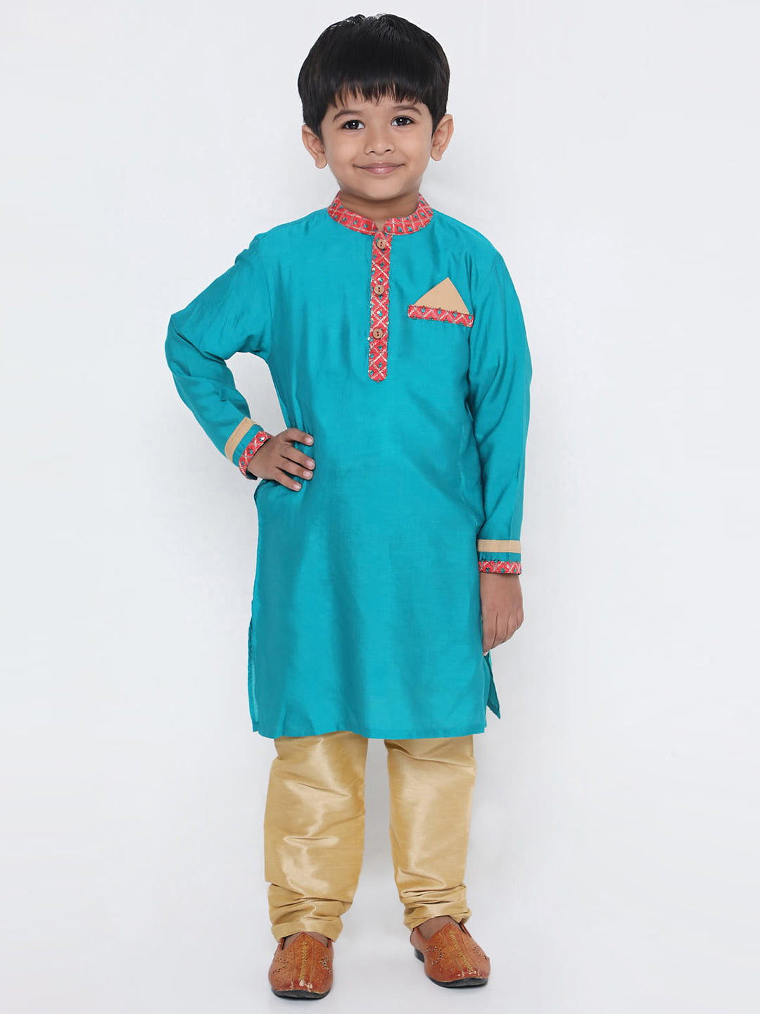 Boy's Embroidered collar silk kurta with silk pajama - KID1 Boys