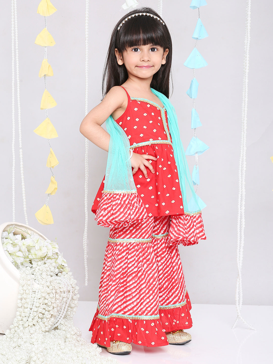 Girl's Chanda Bandhani Top Sharara Set - Kid1