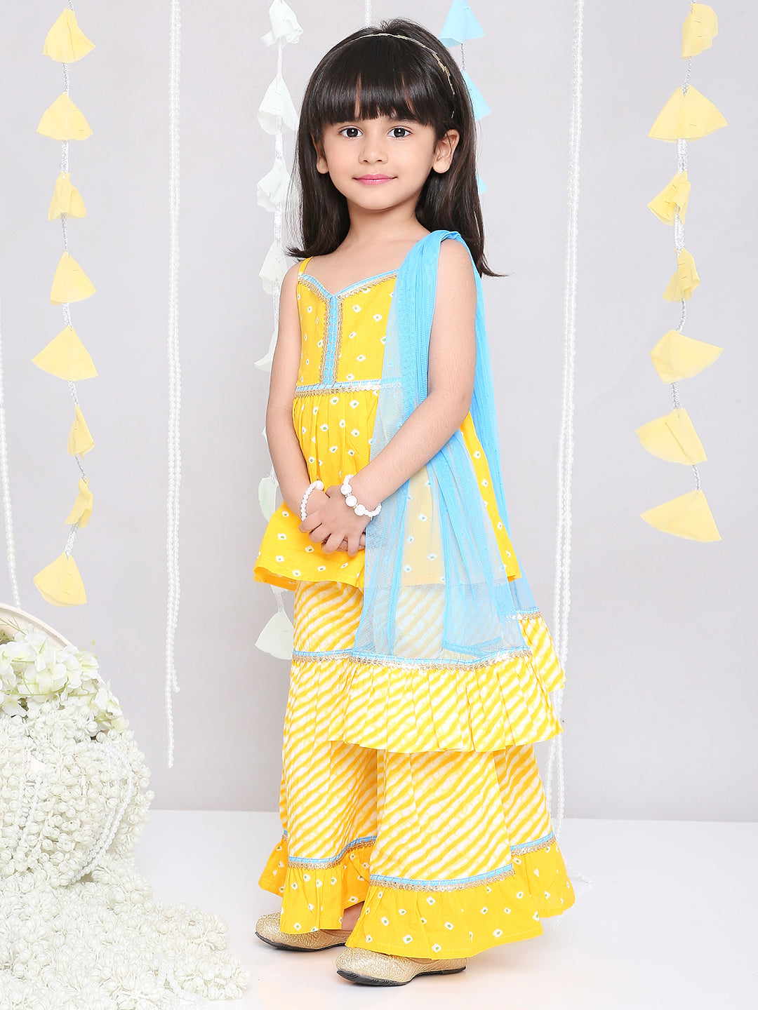 Girl's Chanda Bandhani Top Sharara Set - Kid1