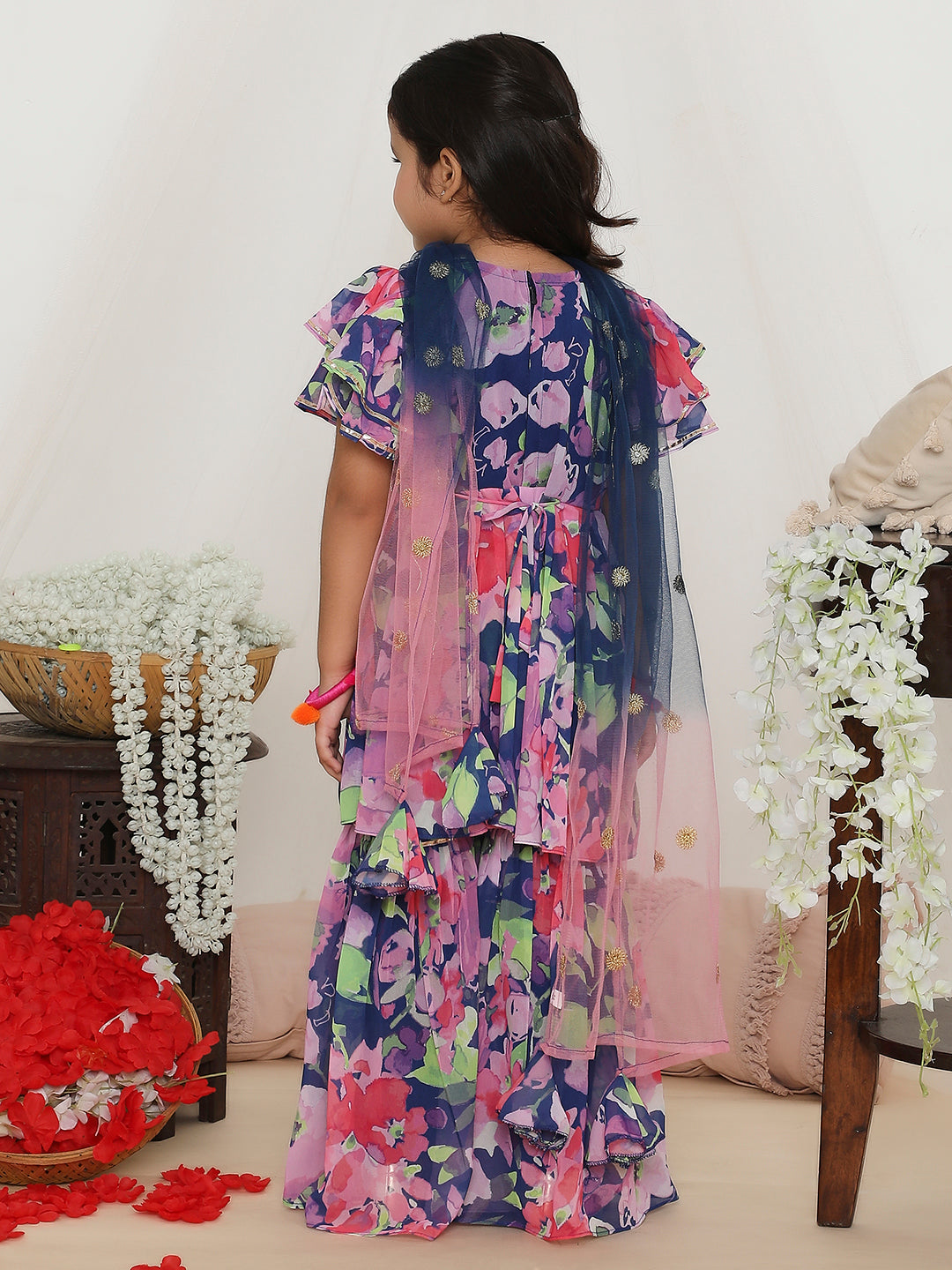 Girl's Spring Floral Sharara Set - Kid1