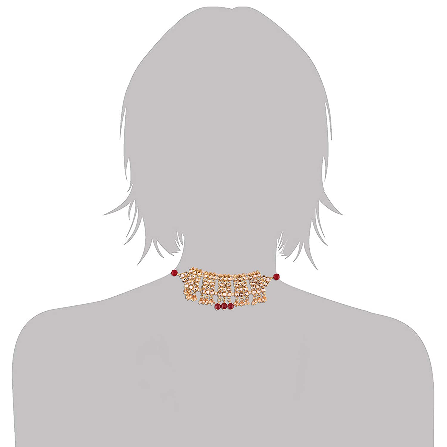 Women's Gold Plated Marron Kundan & Pearl Studded Choker Necklace Set with Earrings