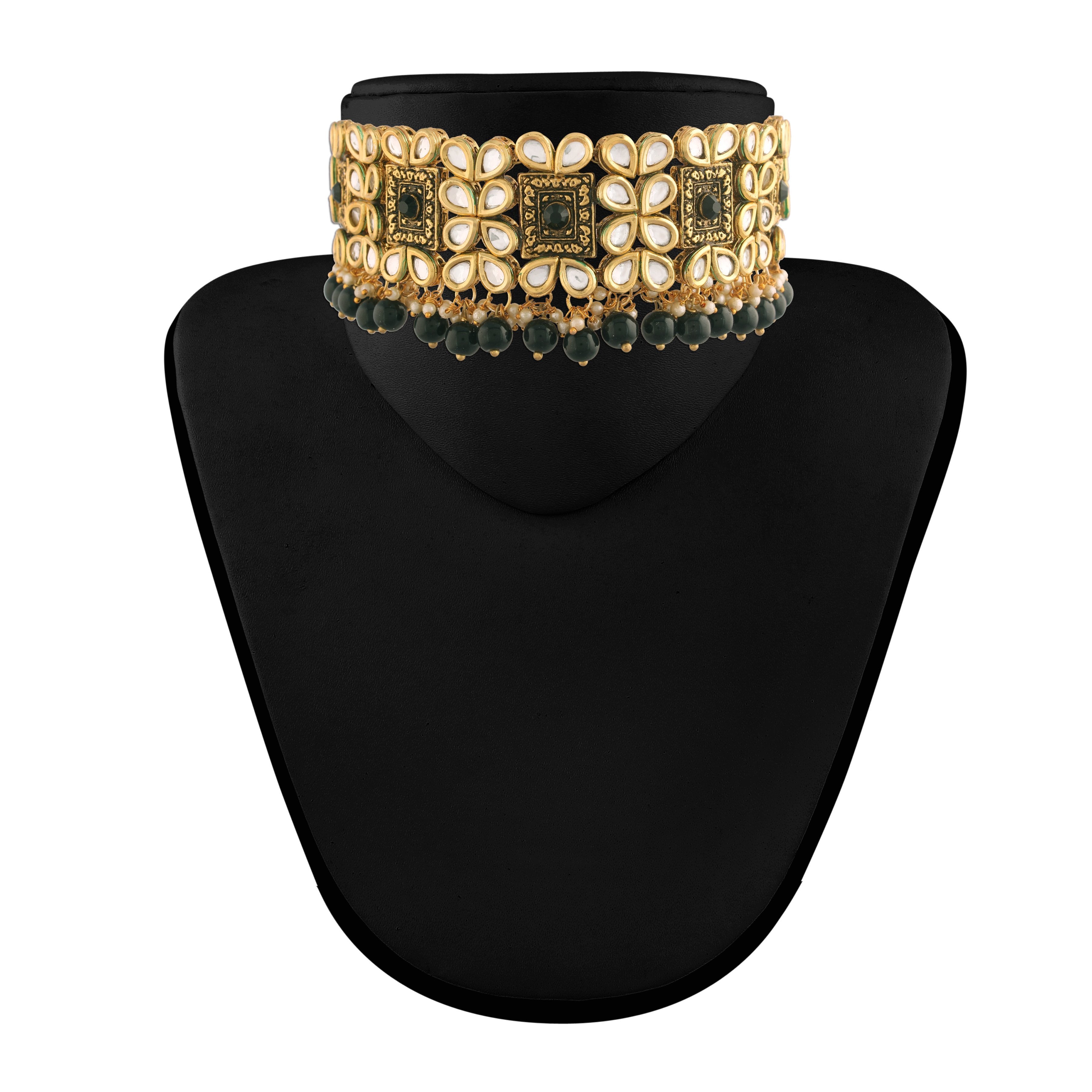 Women's Gold Plated Black Handcrafted Choker Necklace Jewellery Set