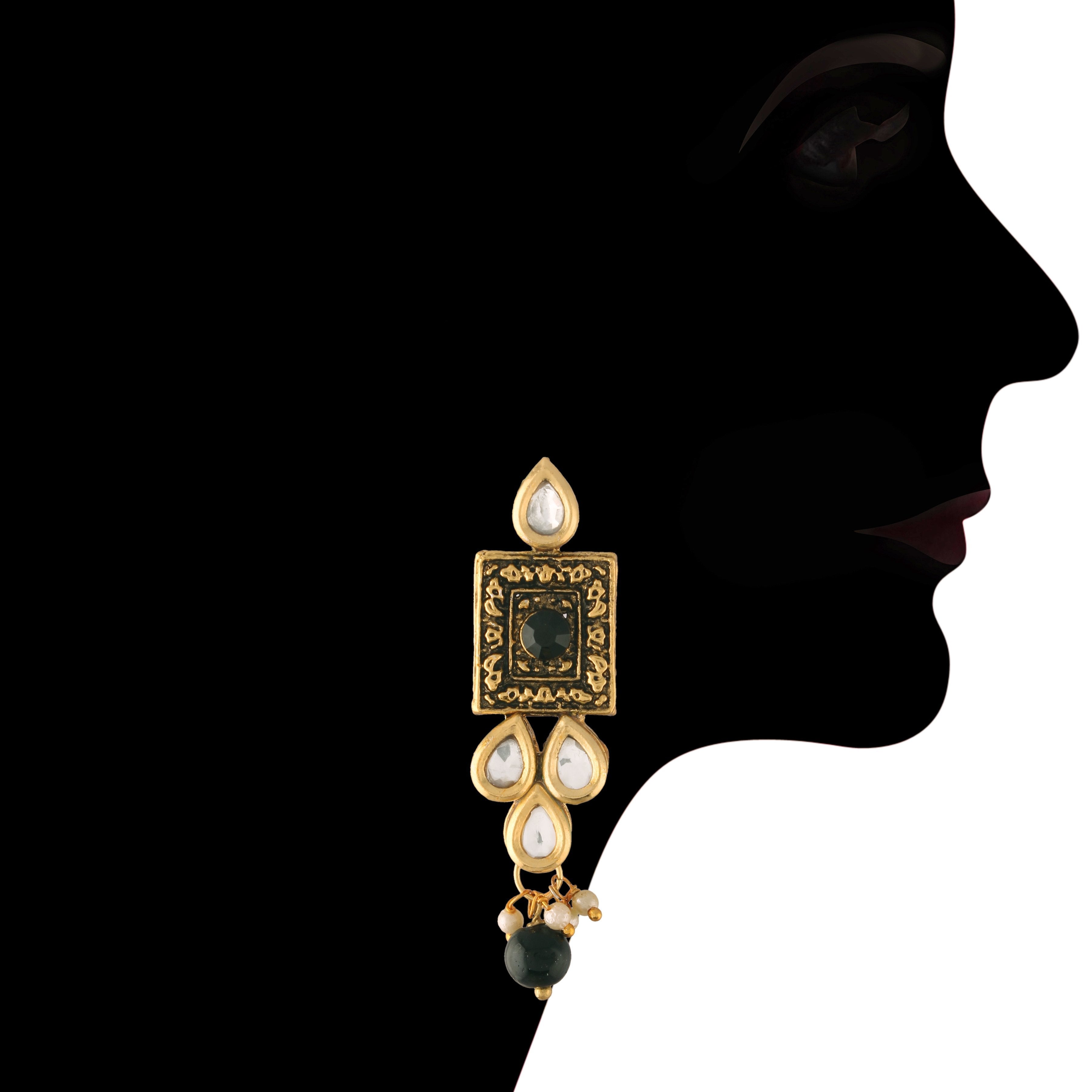Women's Gold Plated Black Handcrafted Choker Necklace Jewellery Set