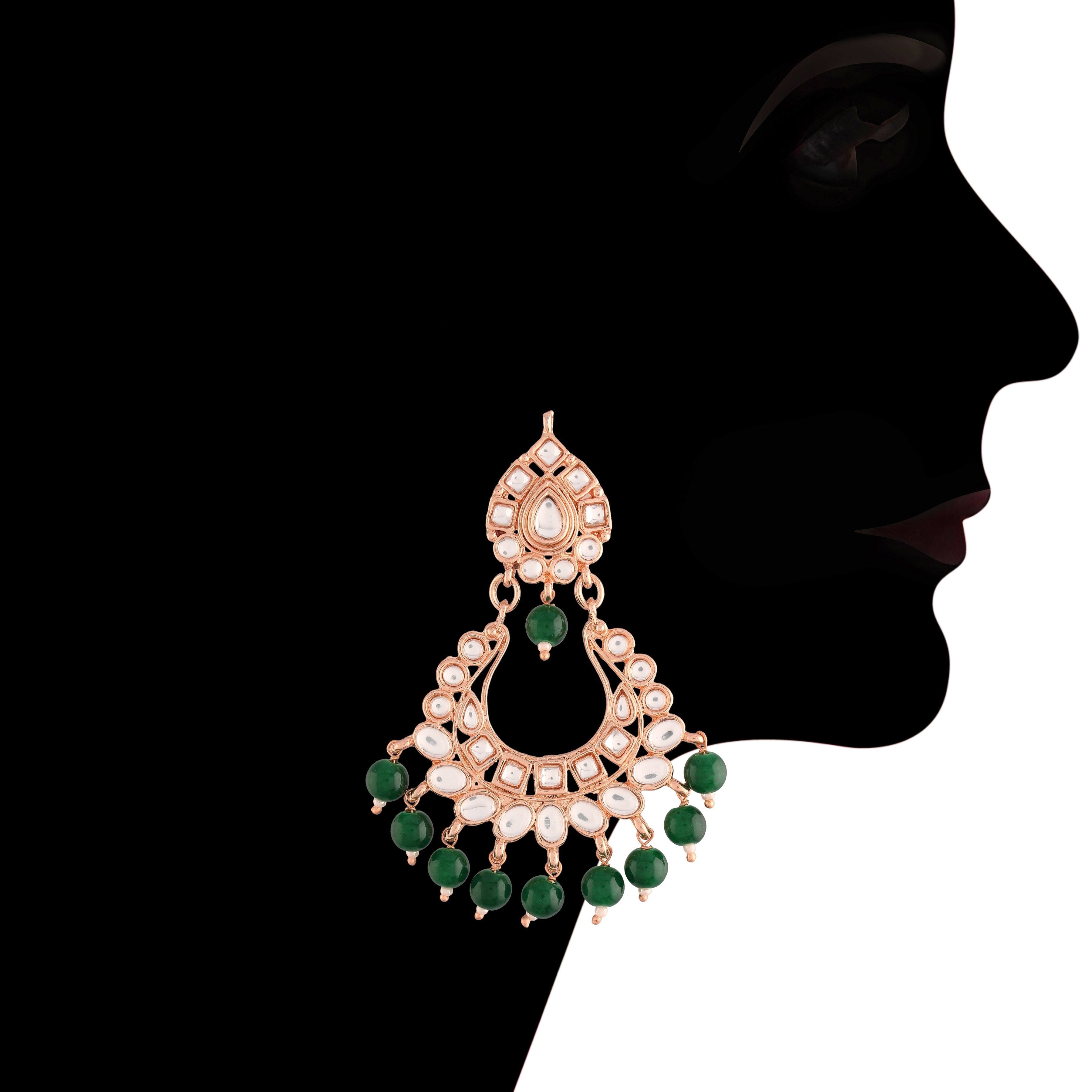 Women's Rose Gold Plated Ethnic Traditional Kundan & Pearl Choker Necklace Set