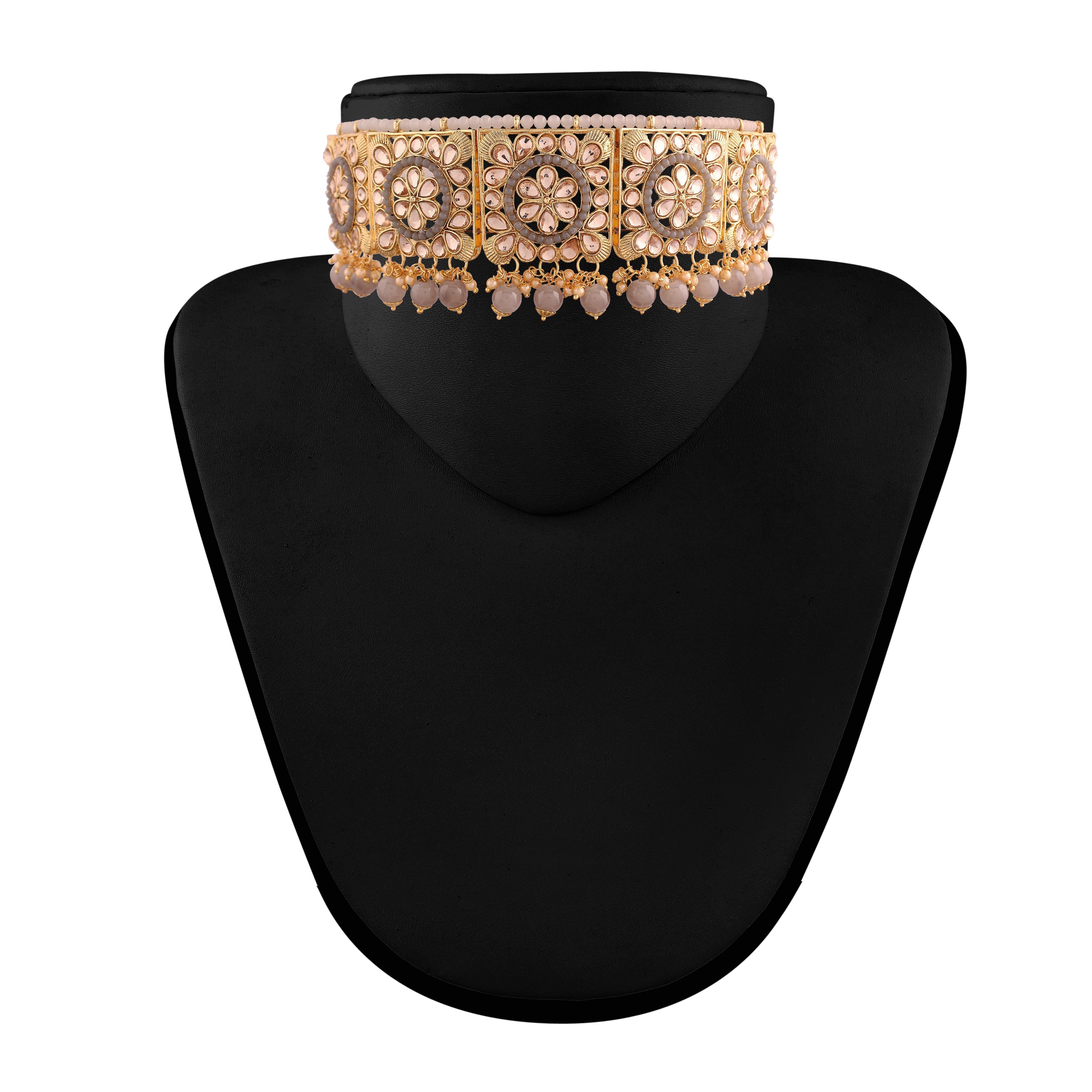 Women's 18k Gold Plated Grey Pearl Beaded Choker Se