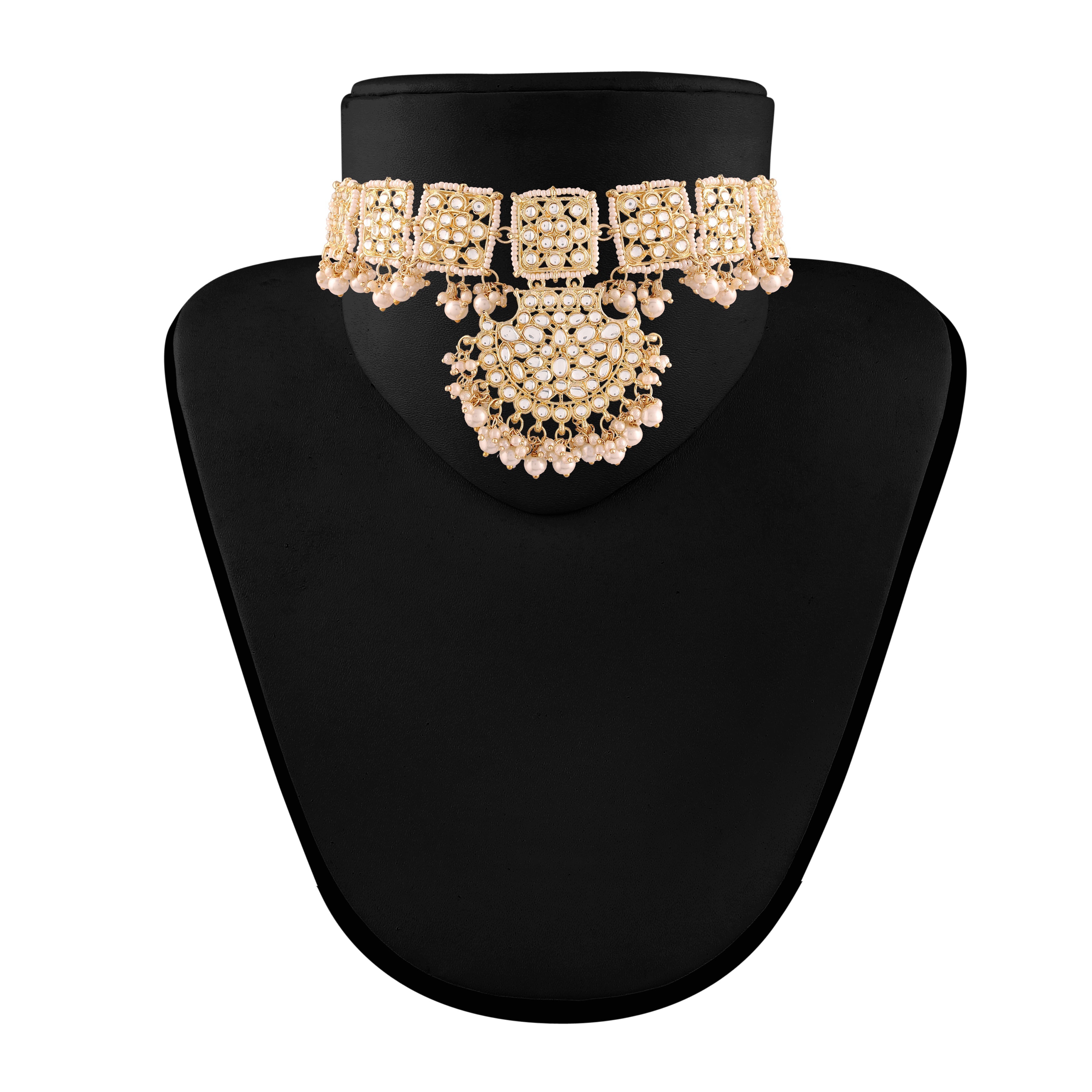 Women's 18k Gold Plated Black Pearl Beaded Choker Se