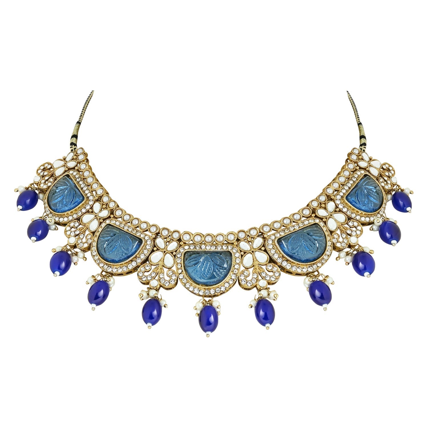 Women's 18k Gold Plated Traditional Pearl Kundan & Stone Studded Jewellery Necklace Set with Maang Tikka