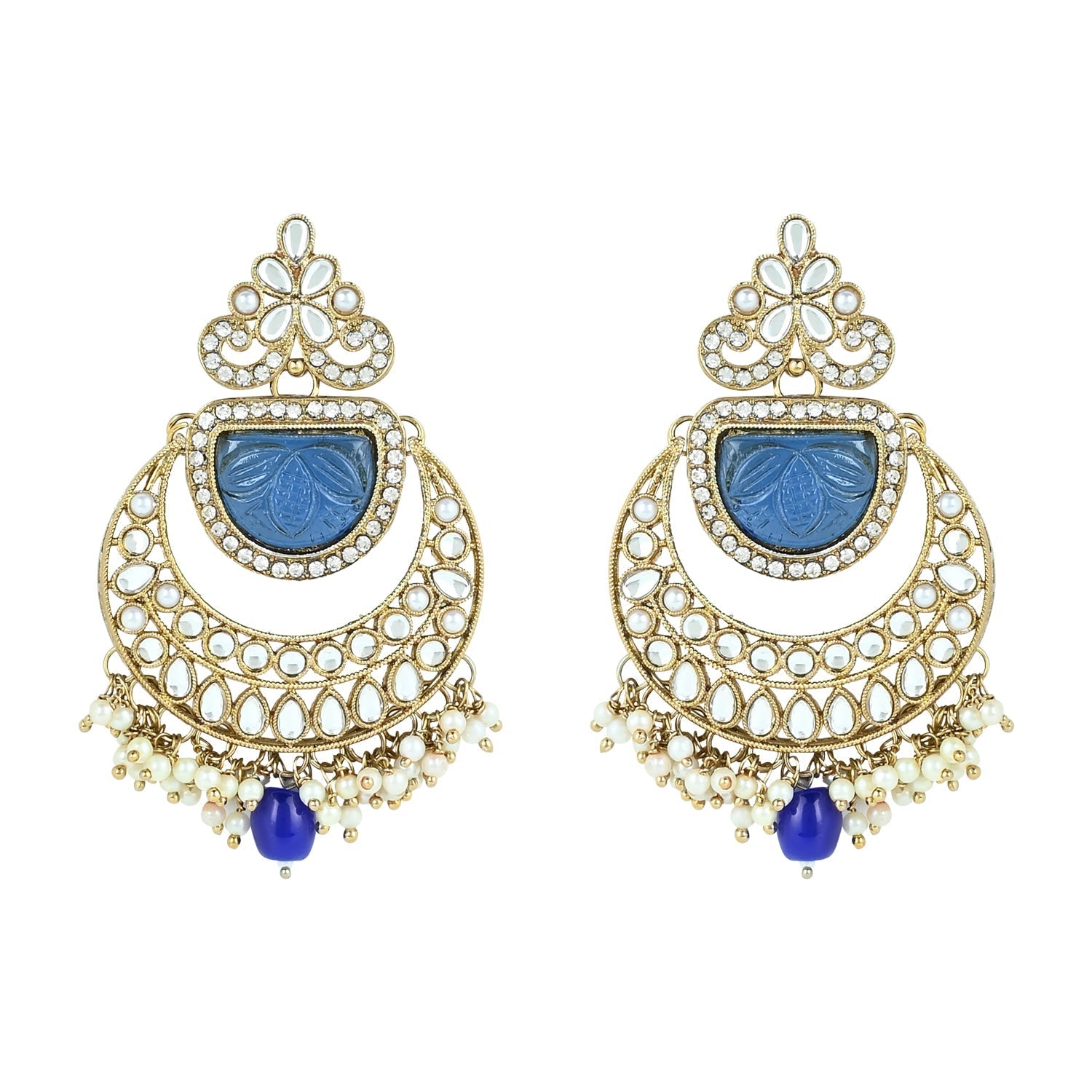 Women's 18k Gold Plated Traditional Pearl Kundan & Stone Studded Jewellery Necklace Set with Maang Tikka