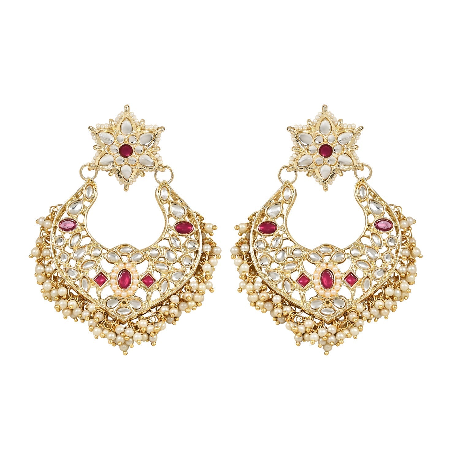 Women's 18K Gold Plated Traditional Handcrafted Stone Studded Pearl Choker Necklace Jewellery Set With Earrings & Finger ring