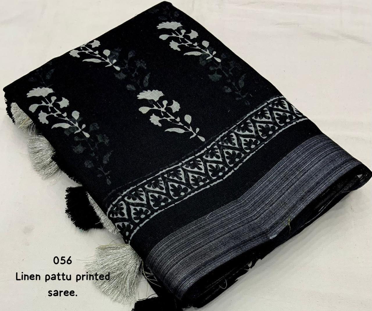 Women's Black Soft Linen By Linen Saree With Blouse - A2M