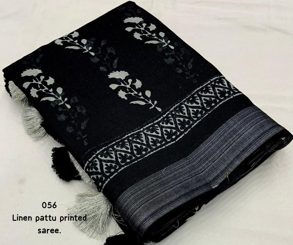 Women's Black Soft Linen By Linen Saree With Blouse