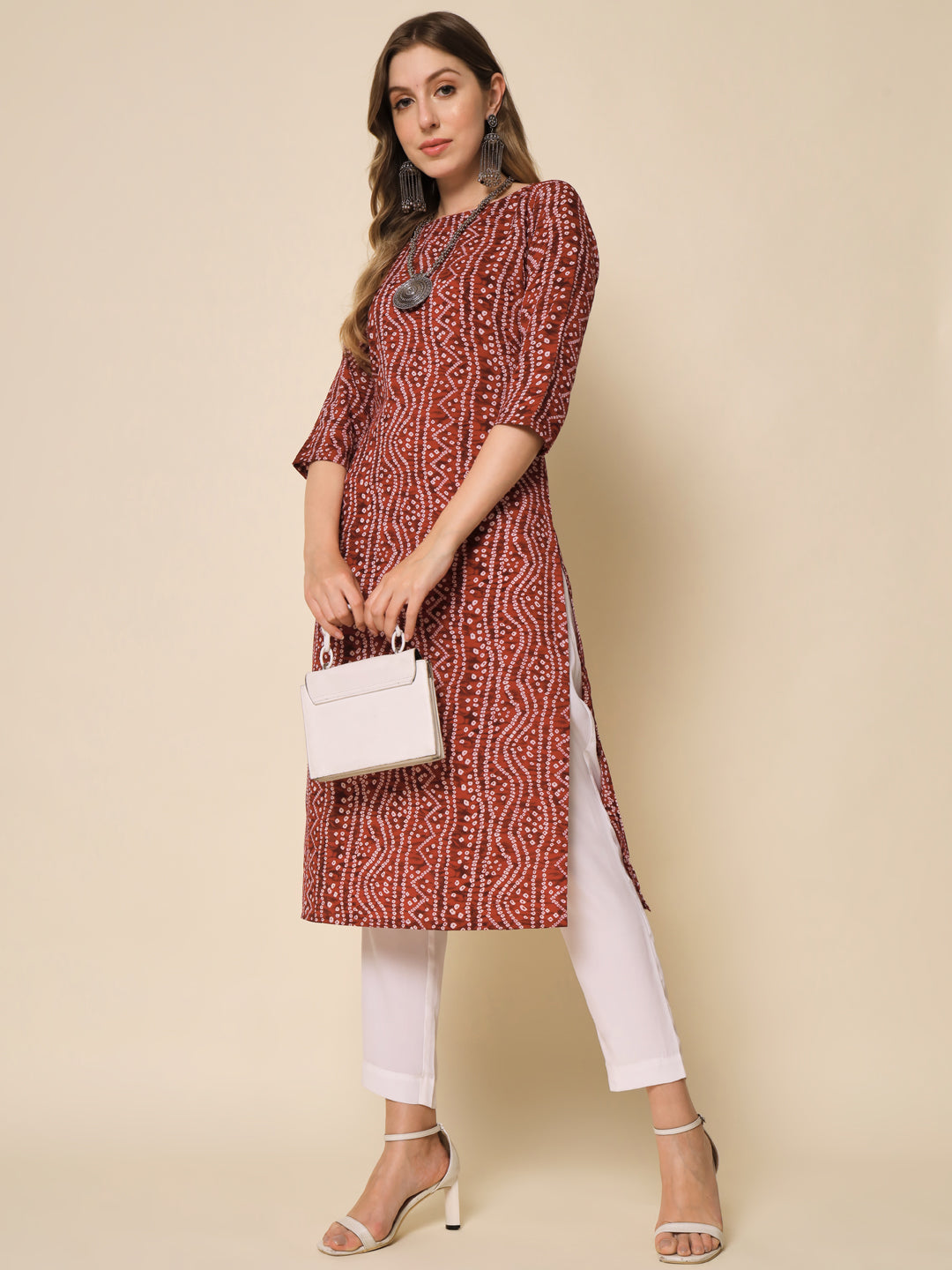 Women's Multicolour Color Round Neck straig