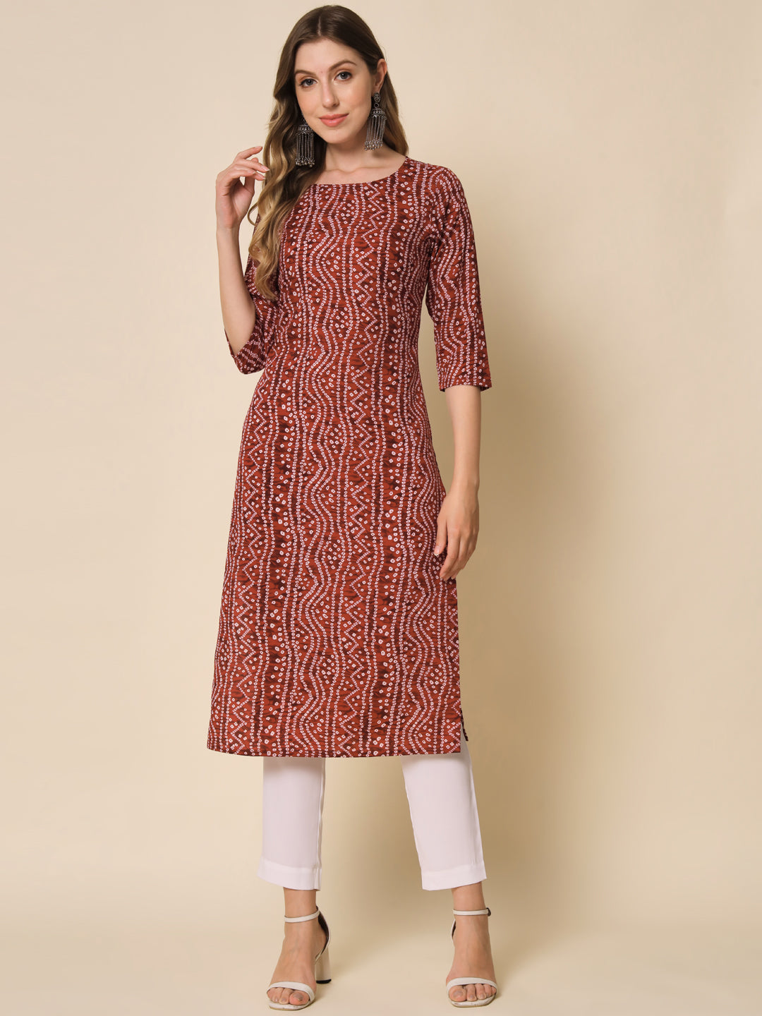Women's Multicolour Color Round Neck straig