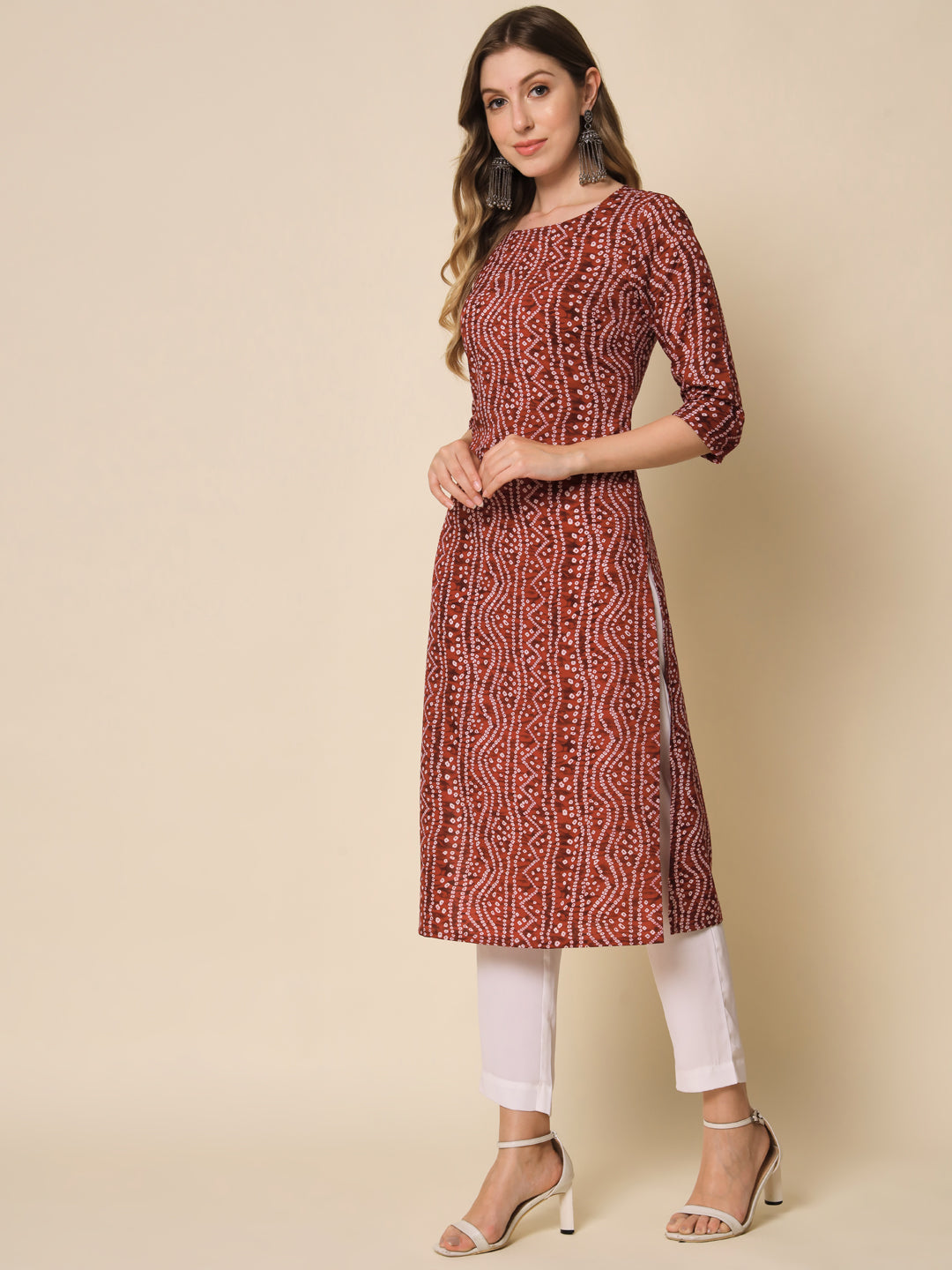 Women's Multicolour Color Round Neck straig