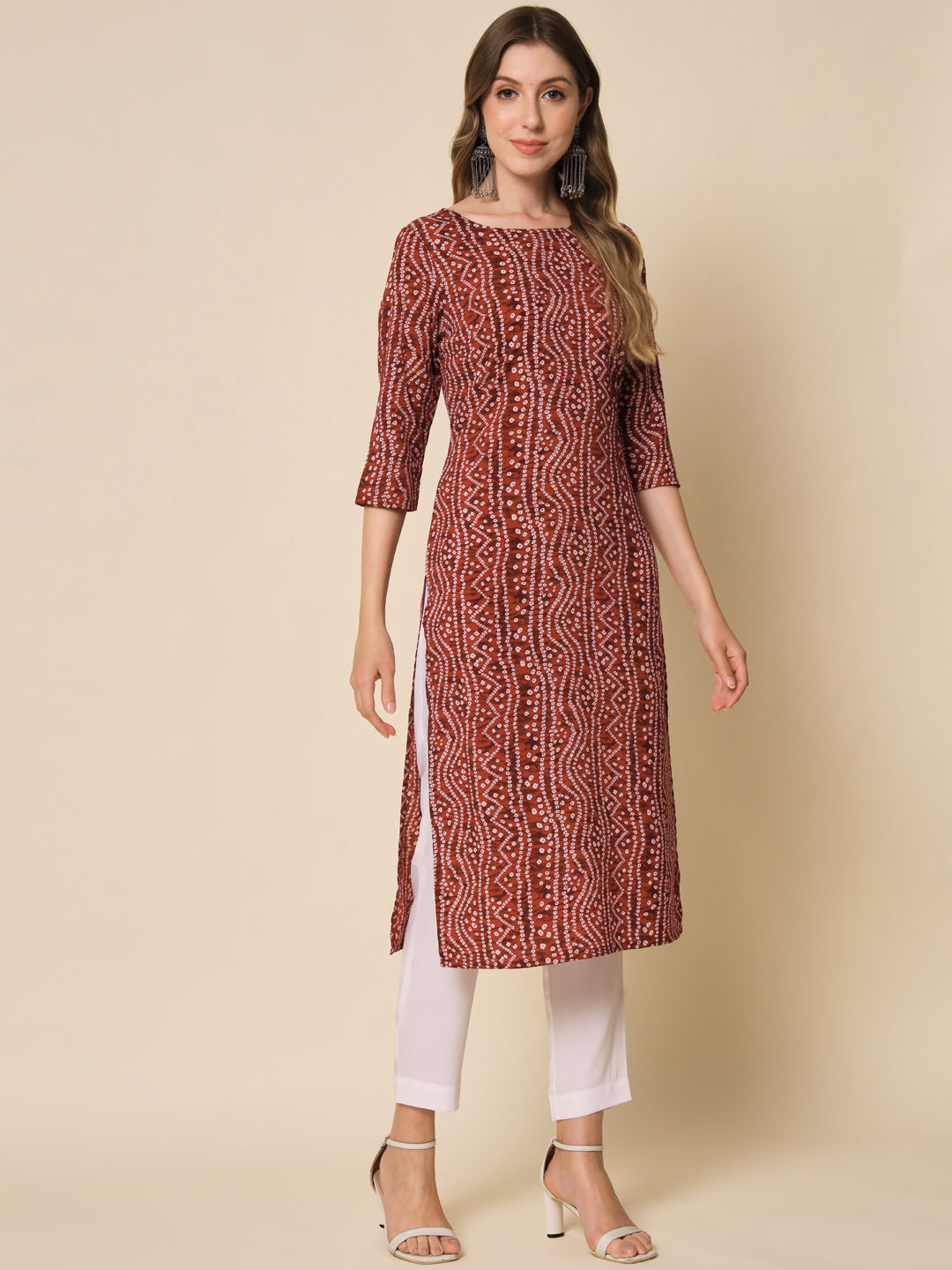 Women's Multicolour Color Round Neck straig