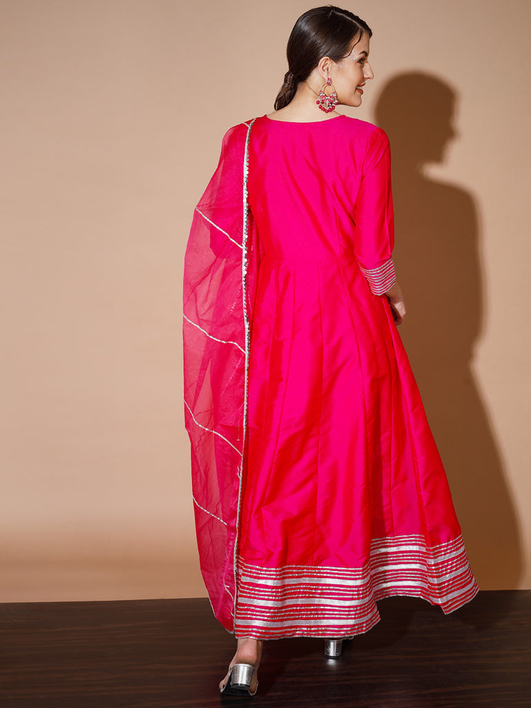 Women's Pink Solid Kurta & With Dupatta