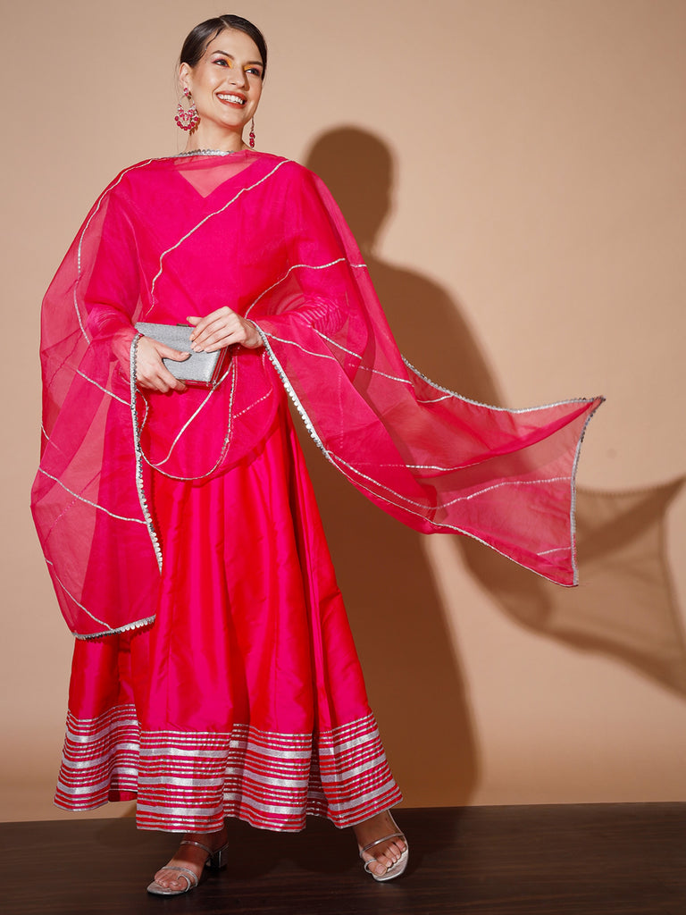 Women's Pink Solid Kurta & With Dupatta