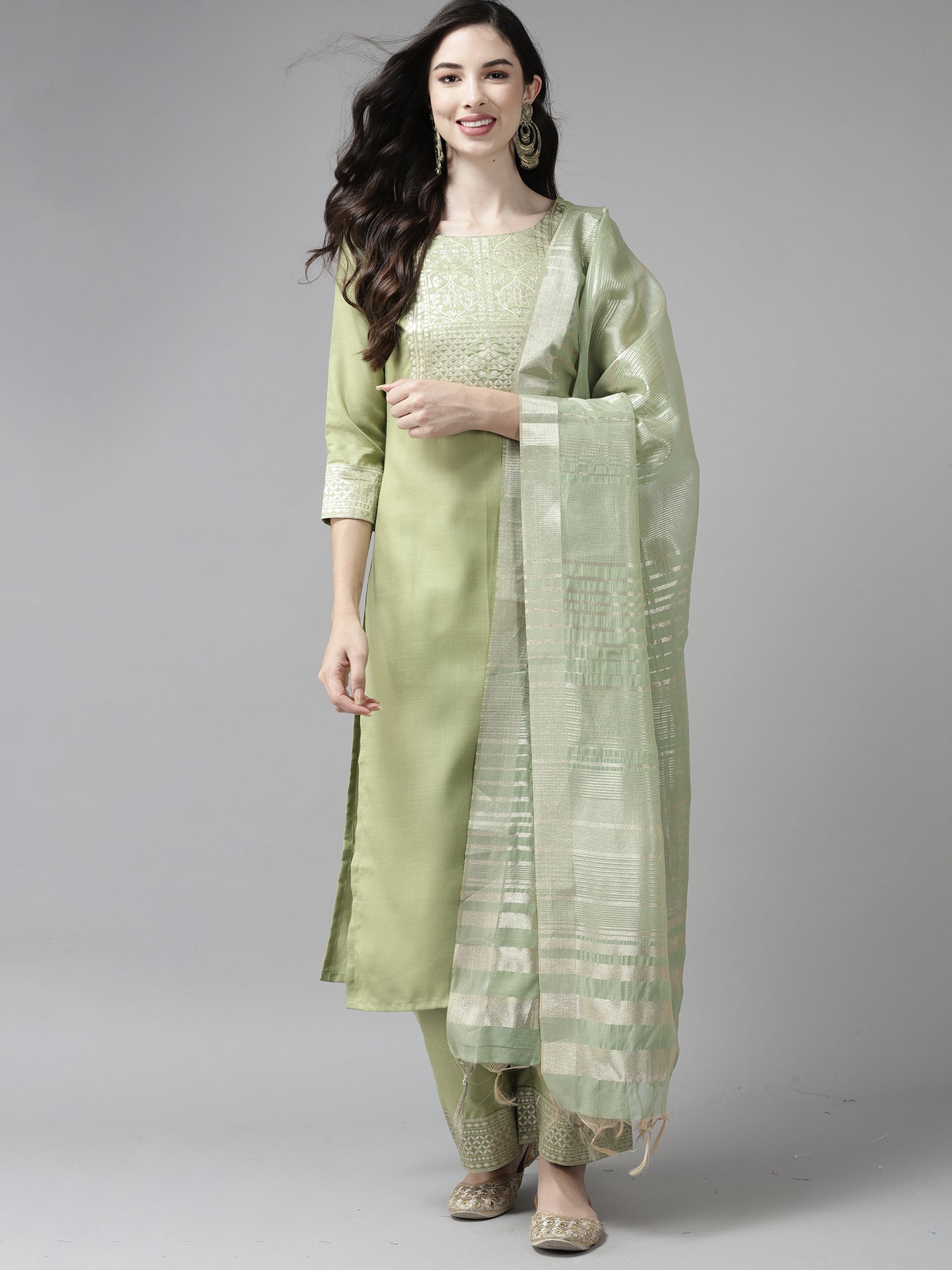 Women's Green Cotton Blend Kurta Set - Taantav