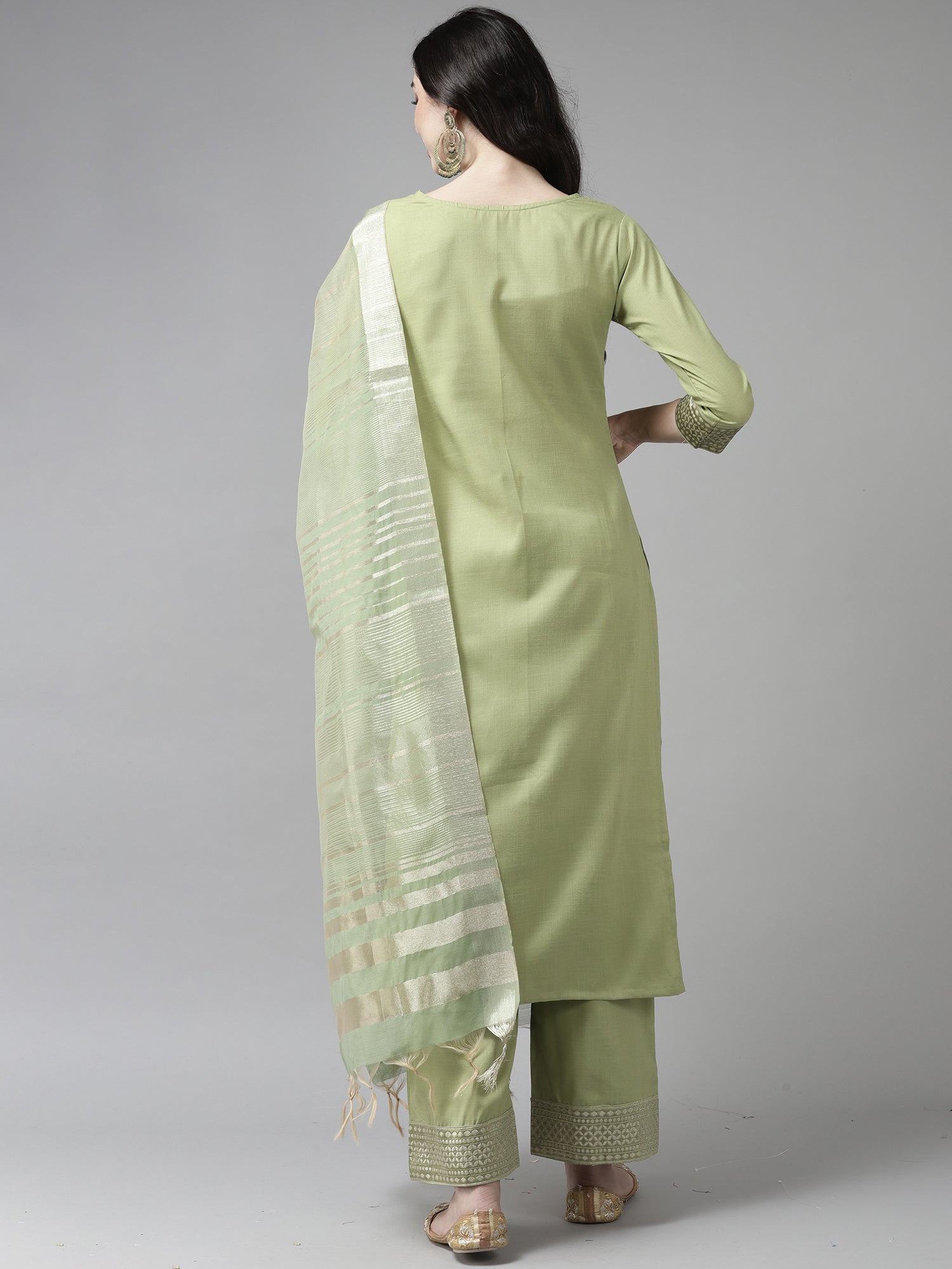 Women's Green Cotton Blend Kurta Set - Taantav