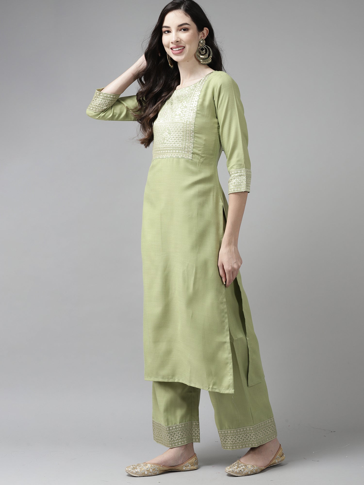 Women's Green Cotton Blend Kurta Set - Taantav