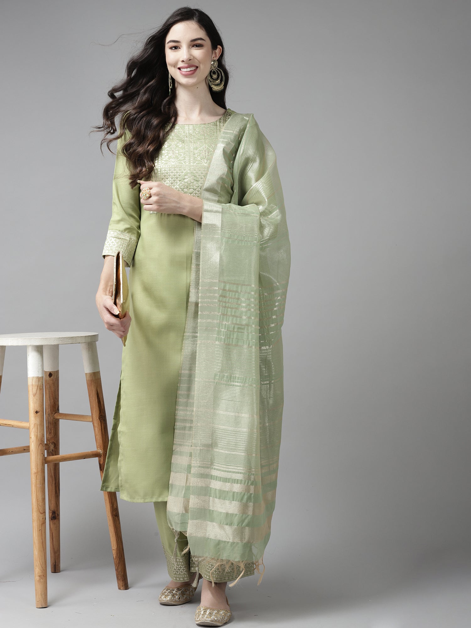 Women's Green Cotton Blend Kurta Set - Taantav