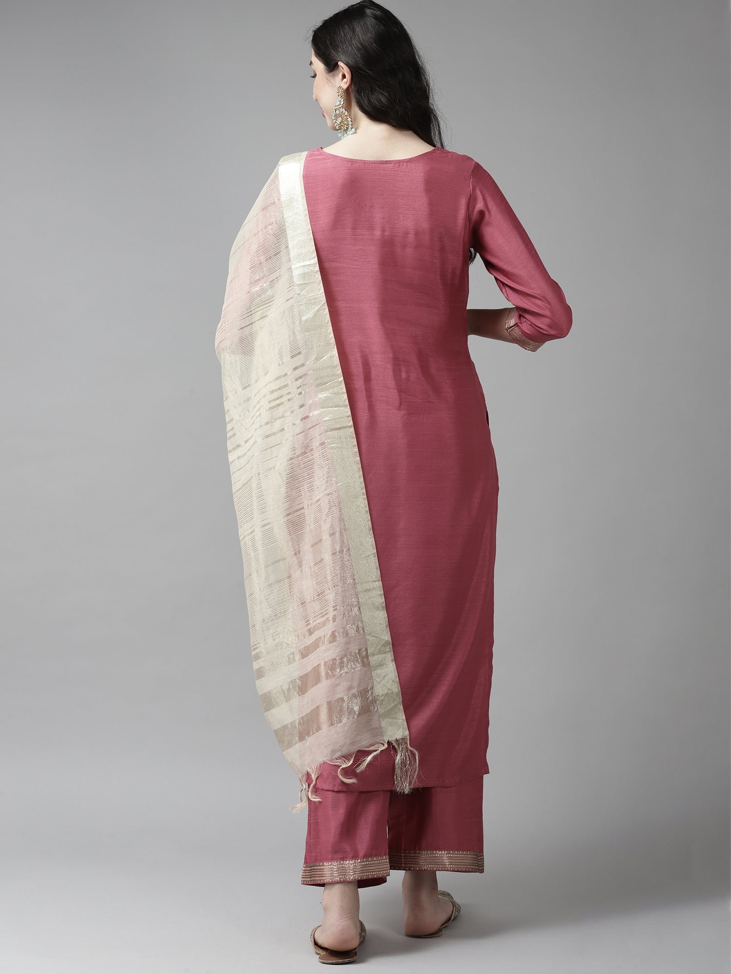 Women's Pink Cotton Blend Kurta Set - Taantav