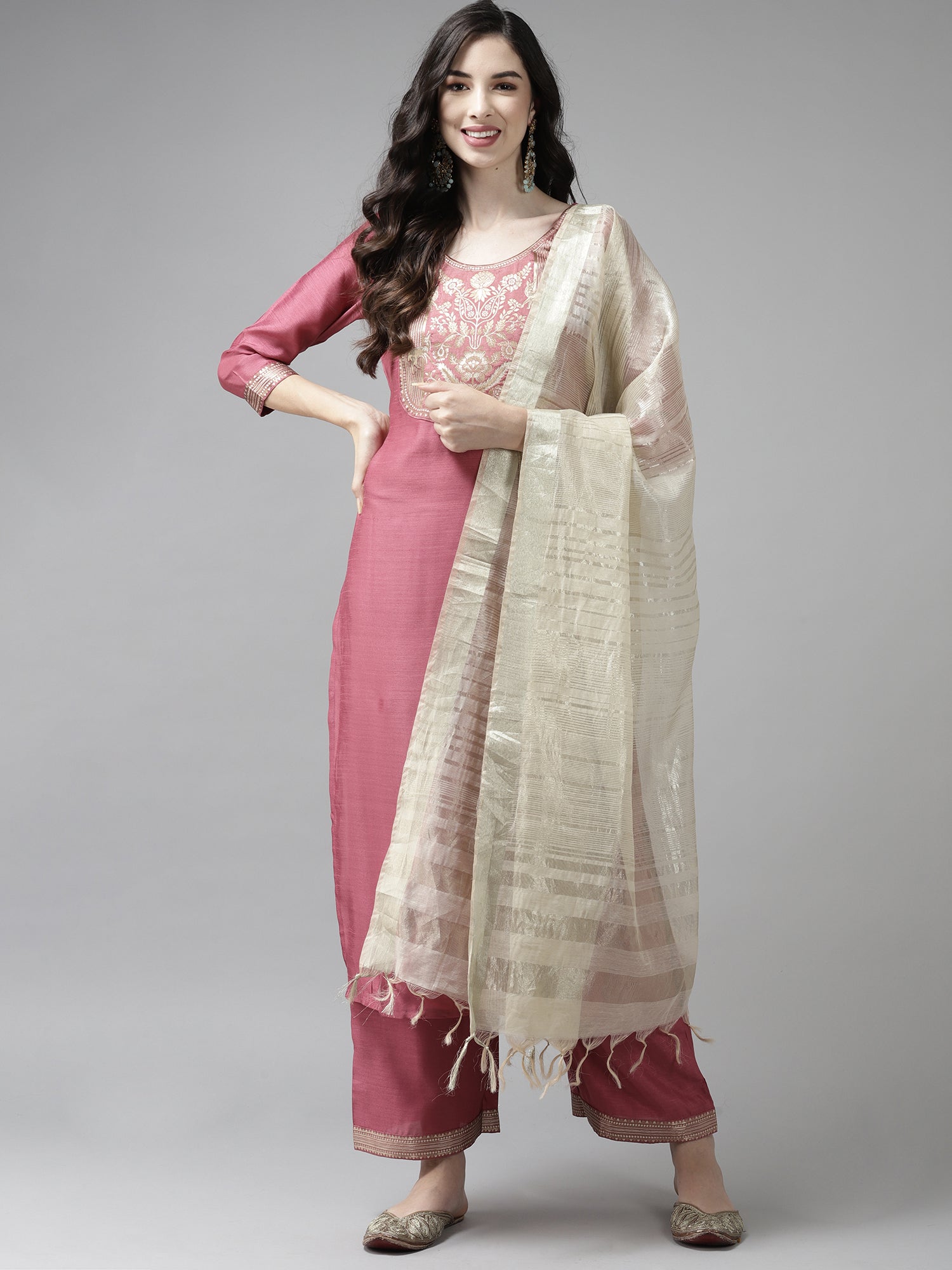 Women's Pink Cotton Blend Kurta Set - Taantav