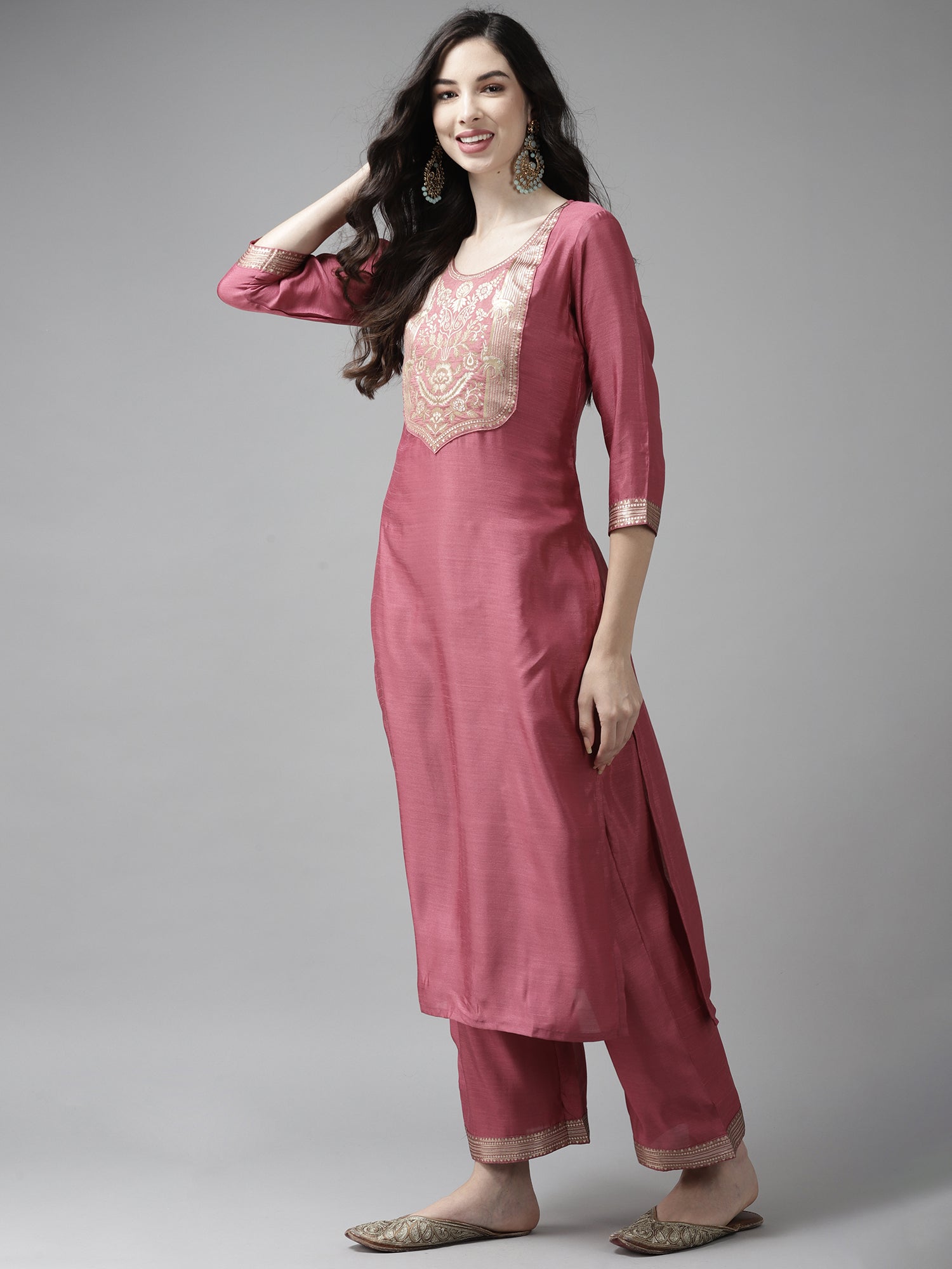 Women's Pink Cotton Blend Kurta Set - Taantav