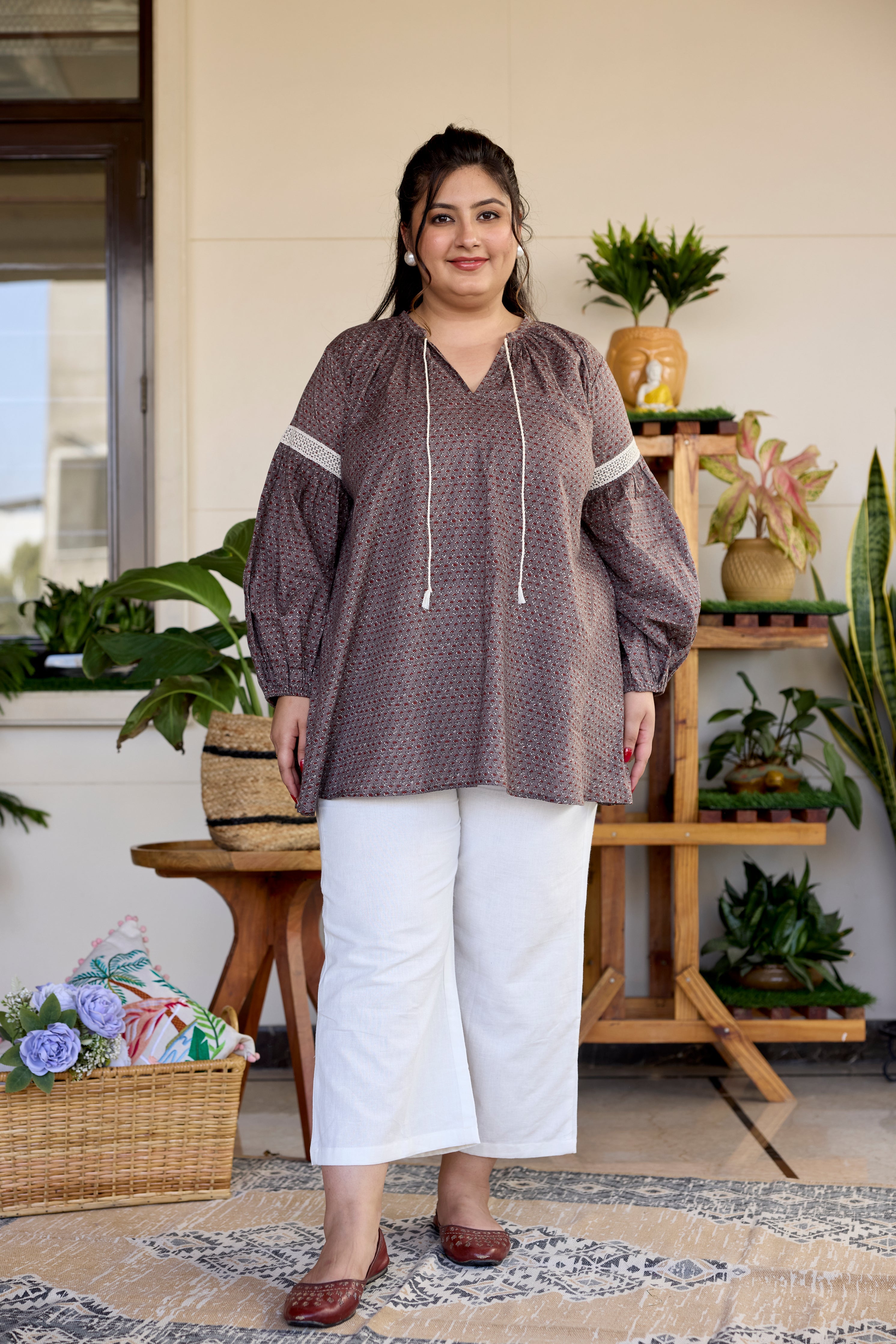 Women's Rustic Charm Sanganeri Print Top (Only Top) - Nangalia Ruchira