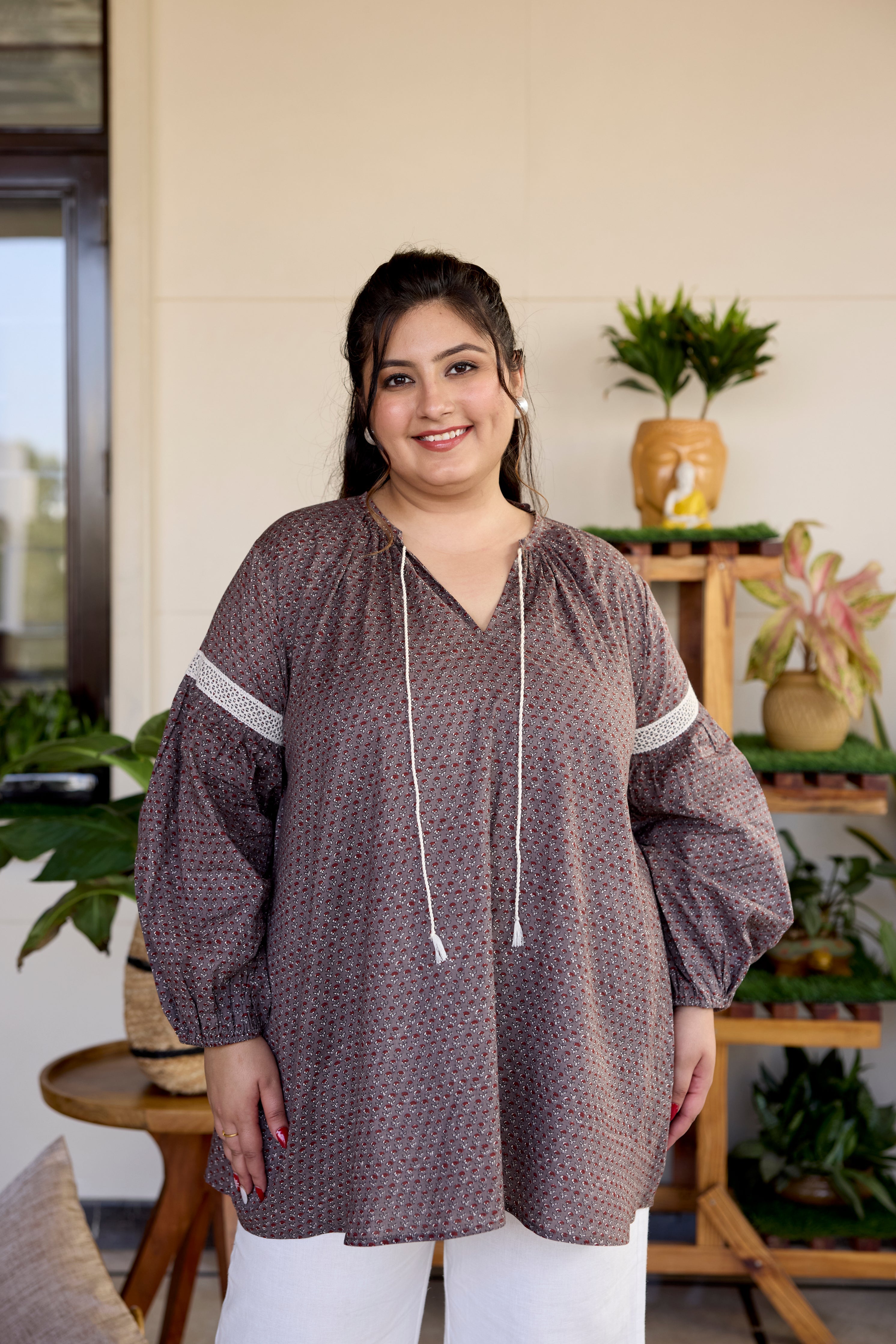 Women's Rustic Charm Sanganeri Print Top (Only Top) - Nangalia Ruchira