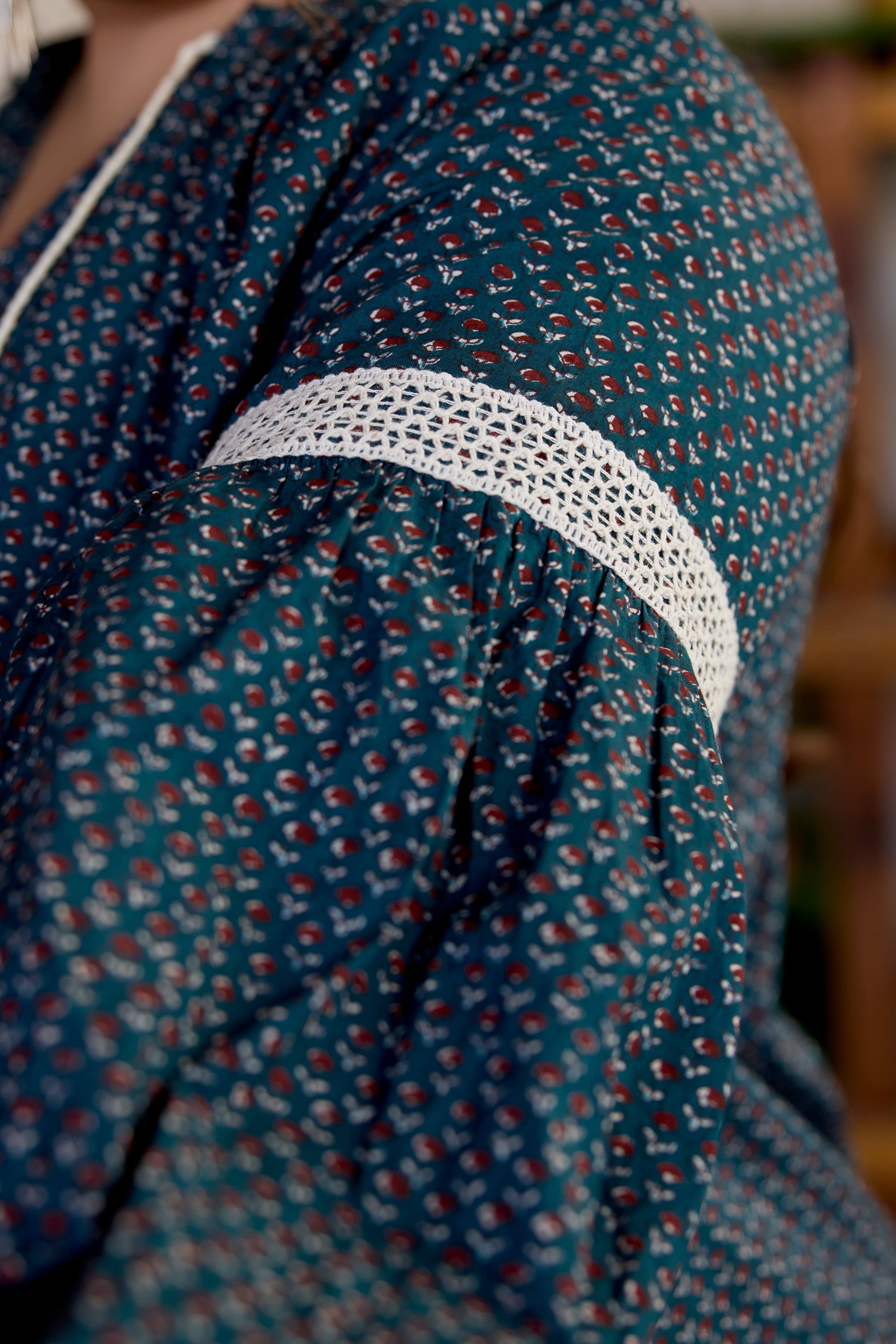 Women's Earthy Green  Cotton Sanganeri Print Top (Only Top) - Nangalia Ruchira