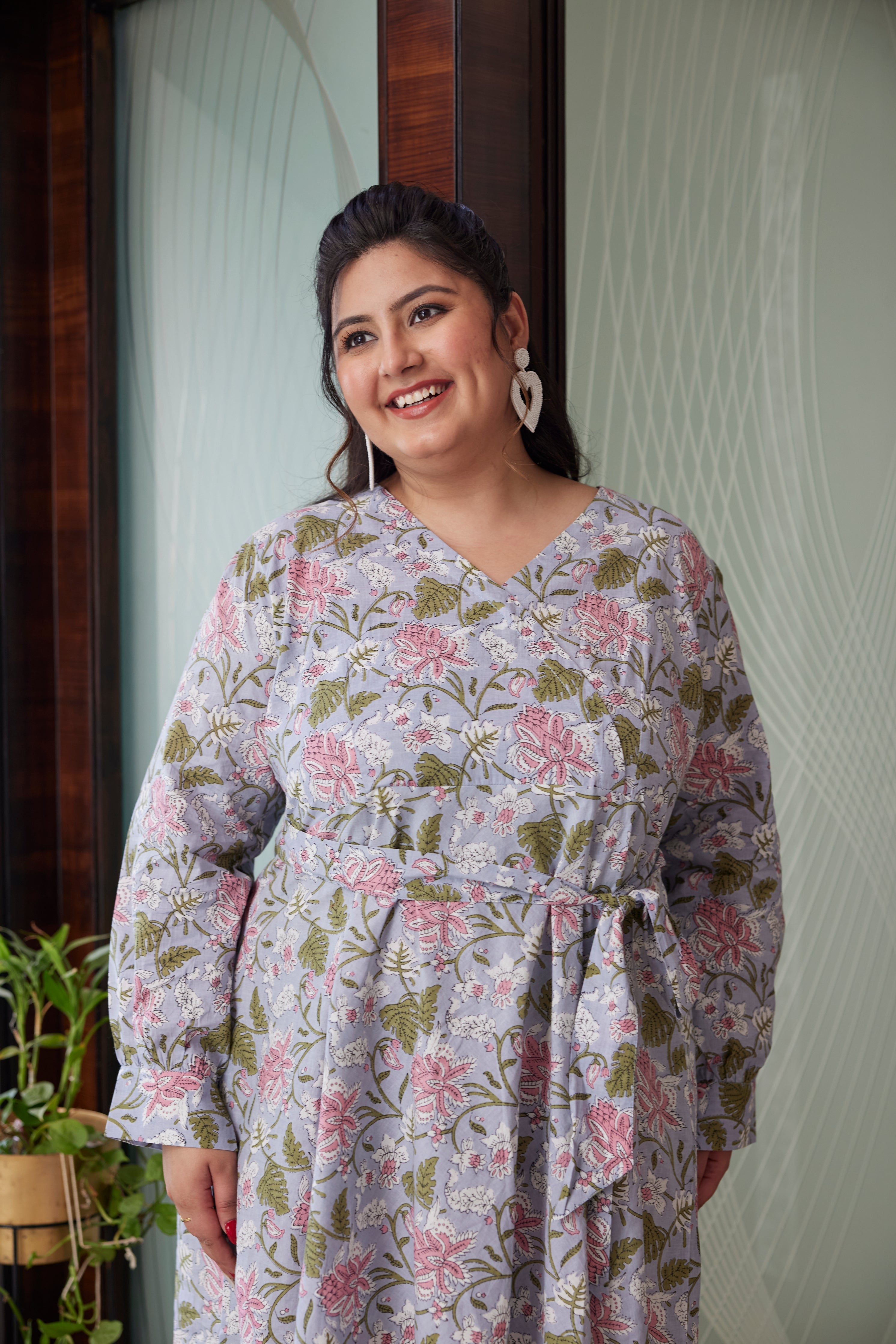 Women's Tropical Blue Wrap Dress - Nangalia Ruchira