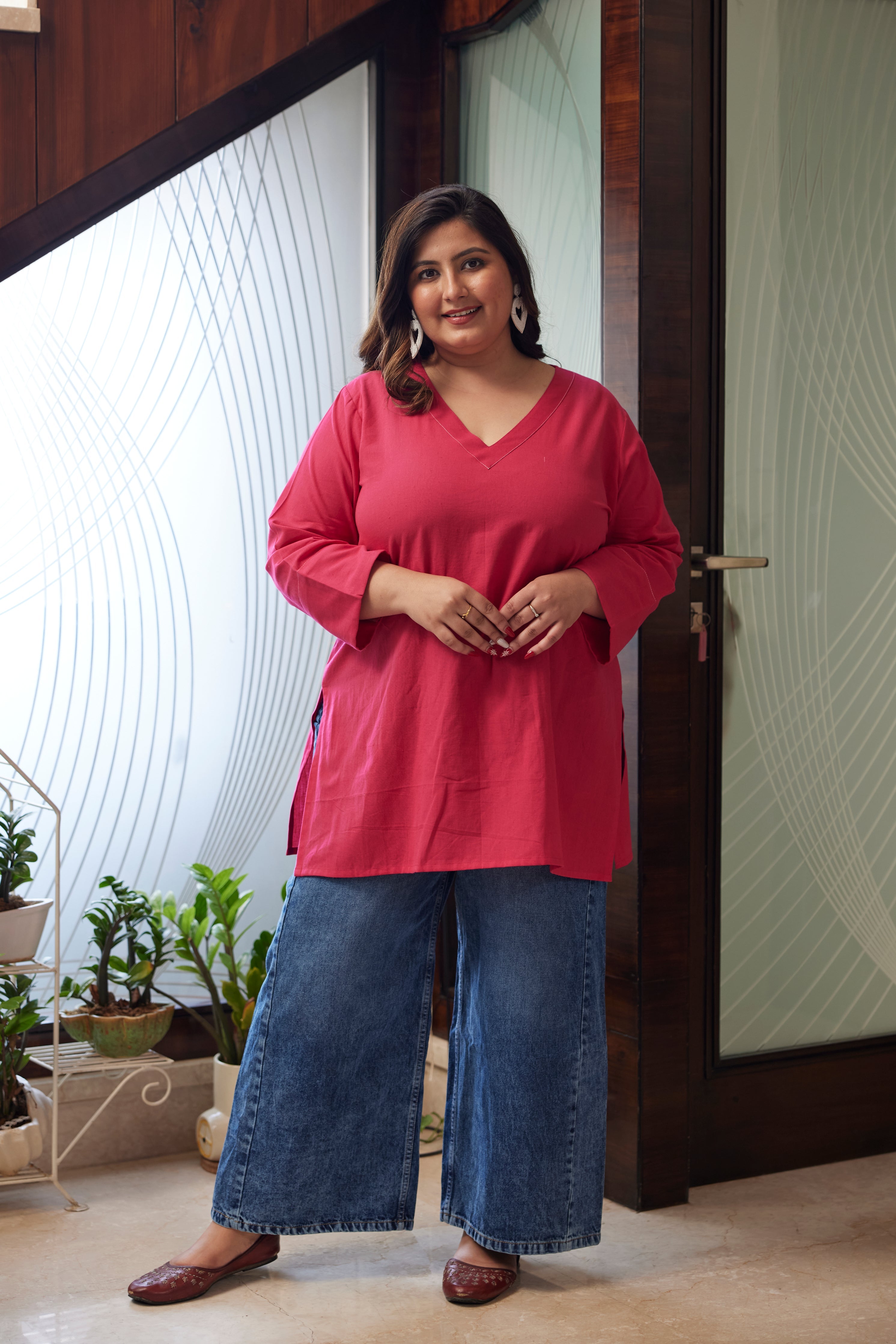 Women's Pink Linen Short Top (Only Top) - Nangalia Ruchira