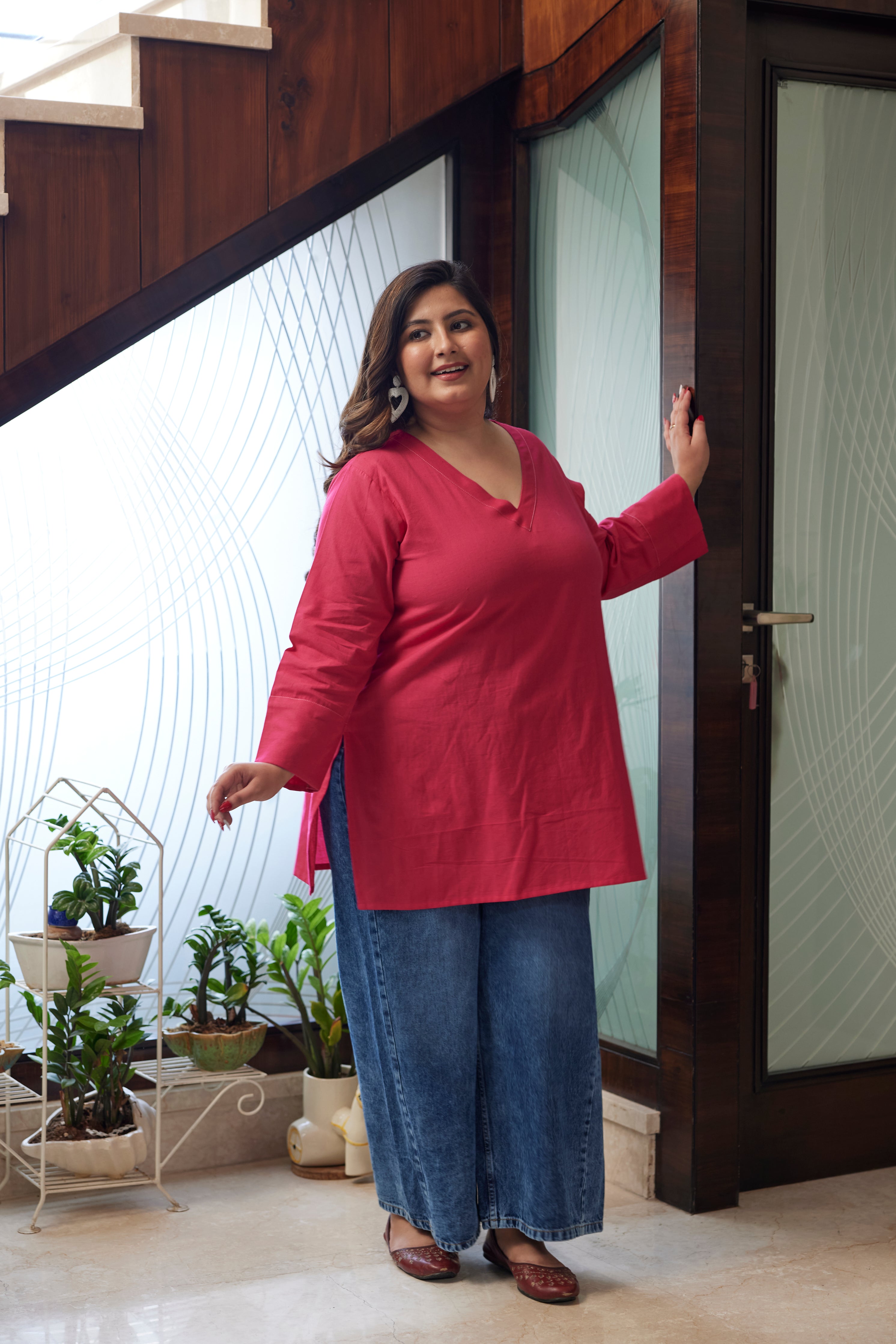 Women's Pink Linen Short Top (Only Top) - Nangalia Ruchira