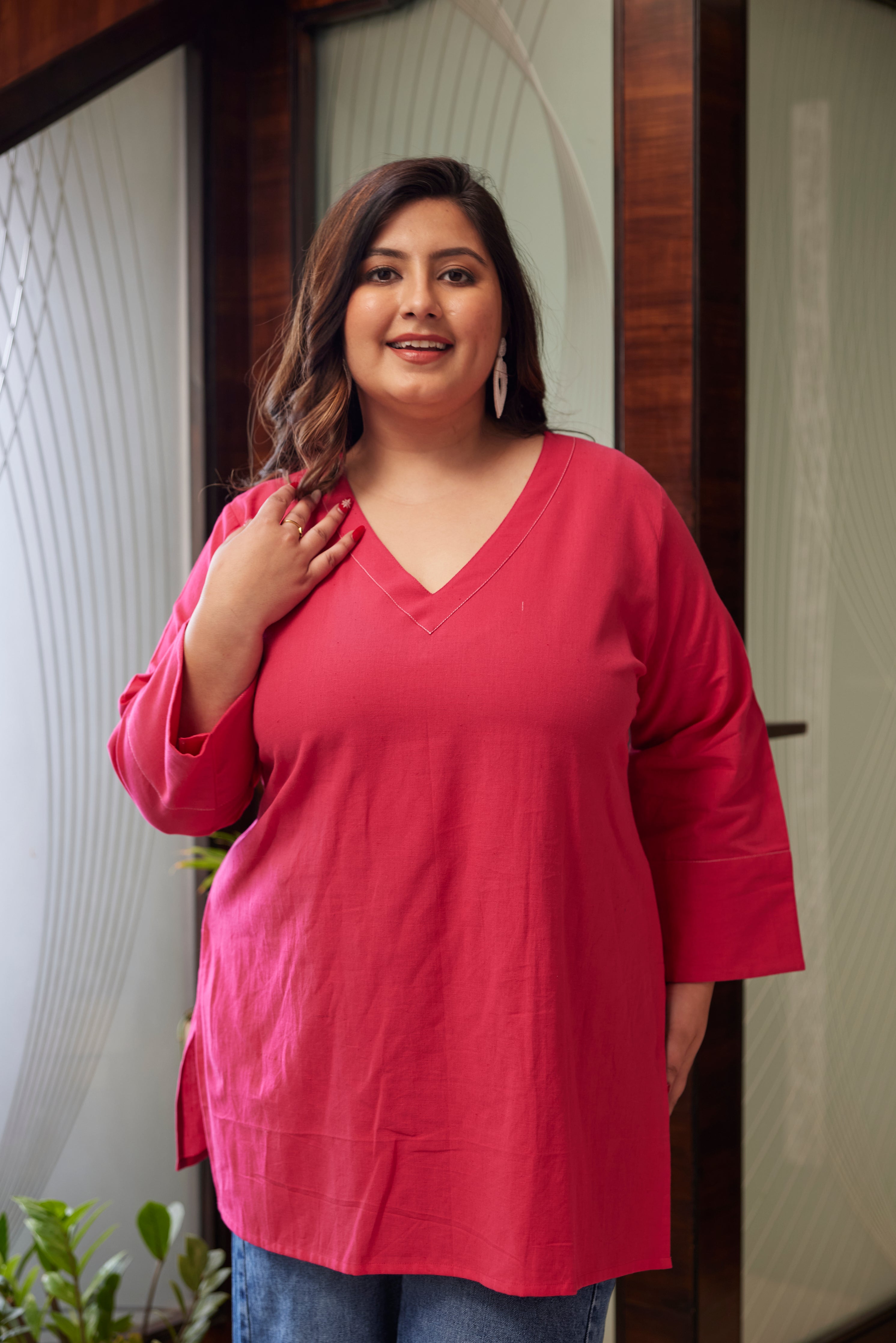 Women's Pink Linen Short Top (Only Top) - Nangalia Ruchira