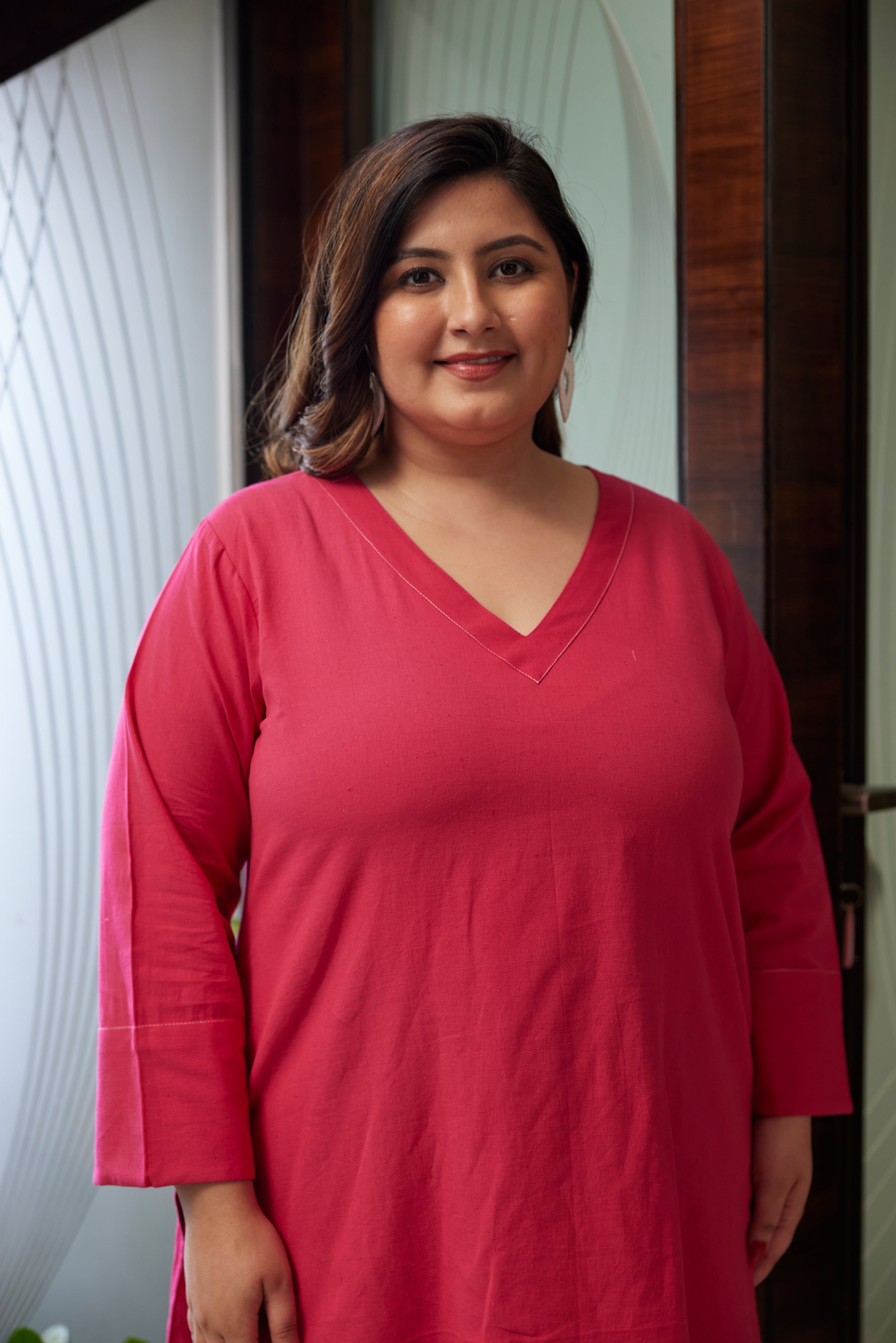 Women's Pink Linen Short Top (Only Top) - Nangalia Ruchira