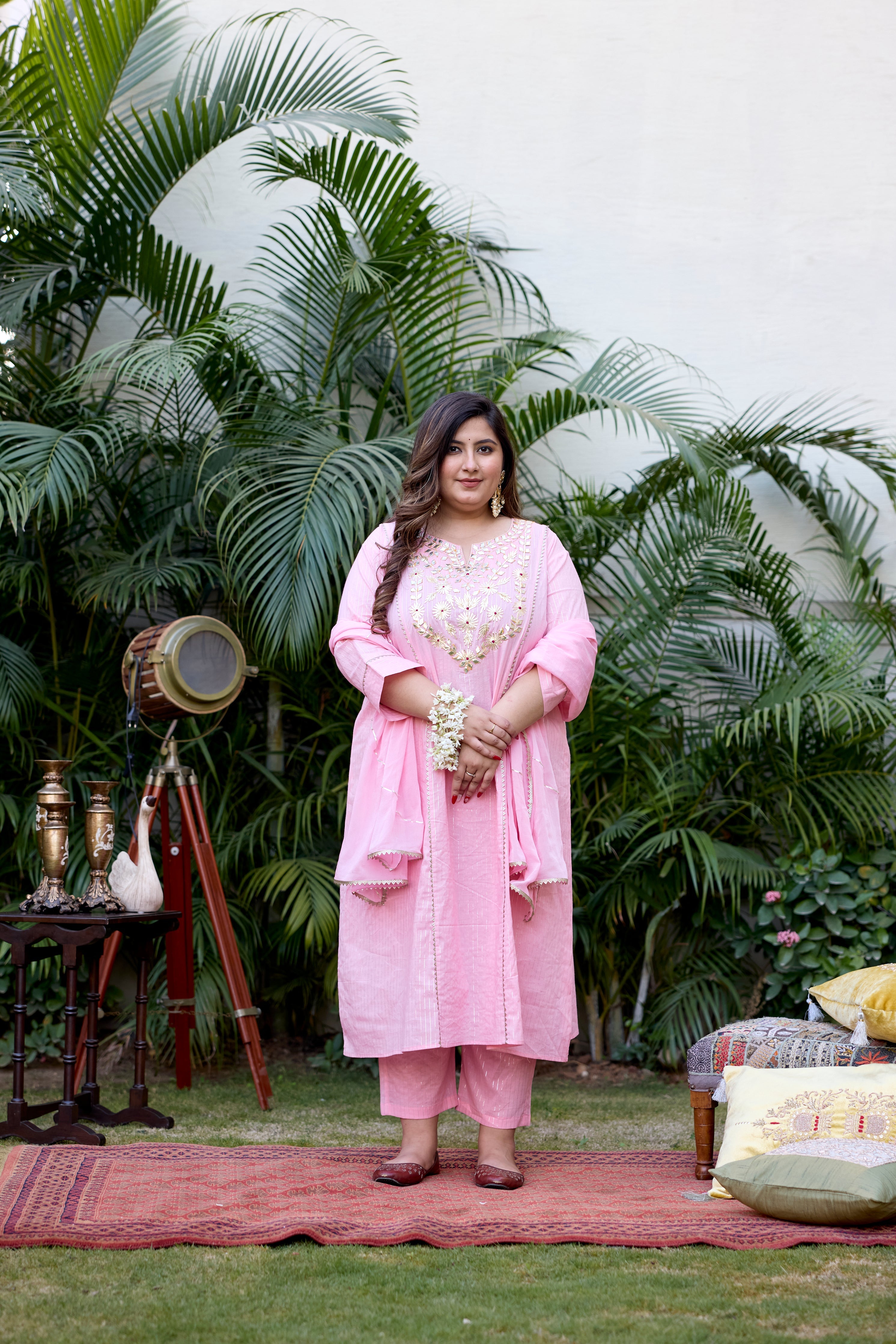 Women's Pink Lurex Gotta Patti Suit Set - (Set Of 3) - Nangalia Ruchira
