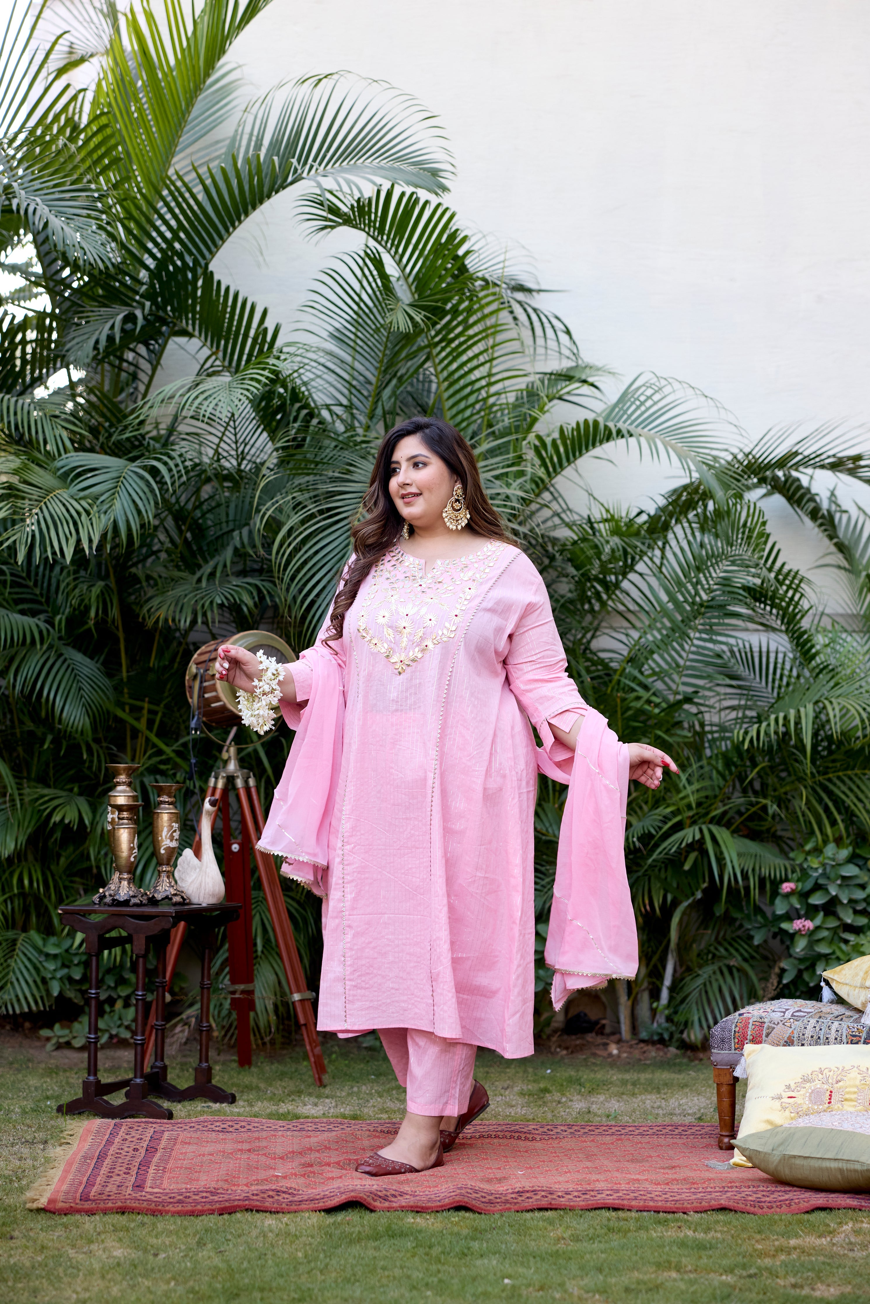 Women's Pink Lurex Gotta Patti Suit Set - (Set Of 3) - Nangalia Ruchira