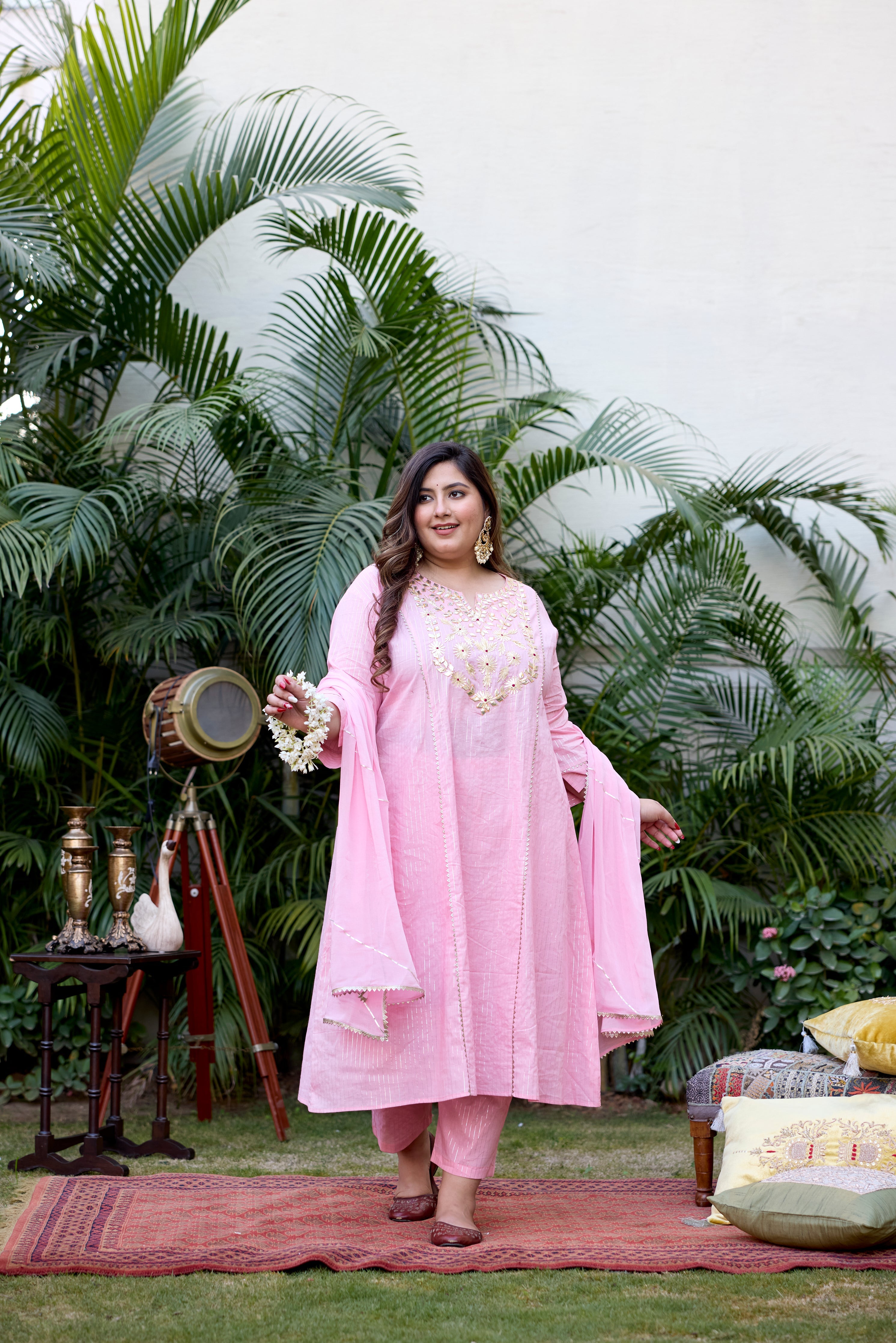 Women's Pink Lurex Gotta Patti Suit Set - (Set Of 3) - Nangalia Ruchira