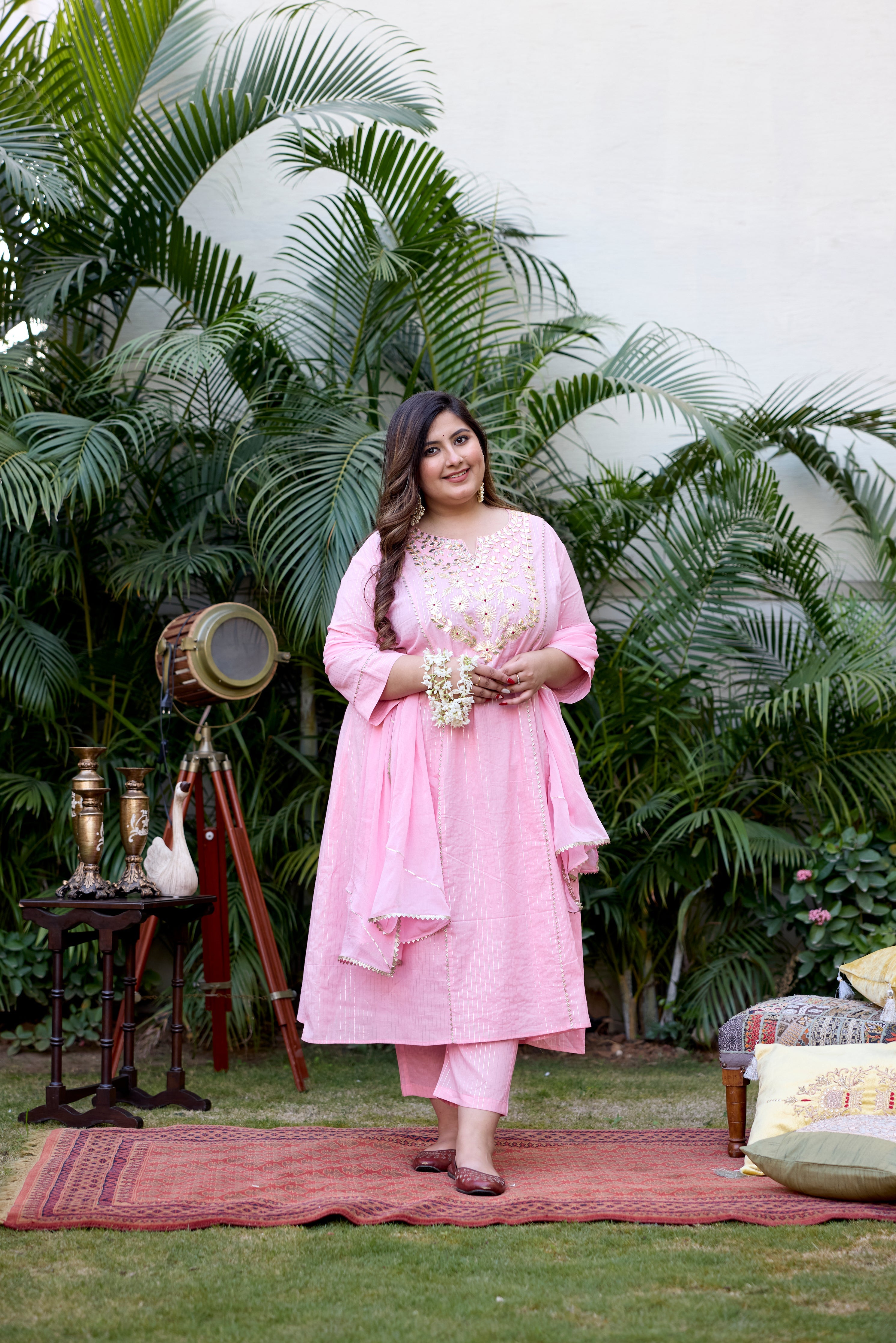 Women's Pink Lurex Gotta Patti Suit Set - (Set Of 3) - Nangalia Ruchira