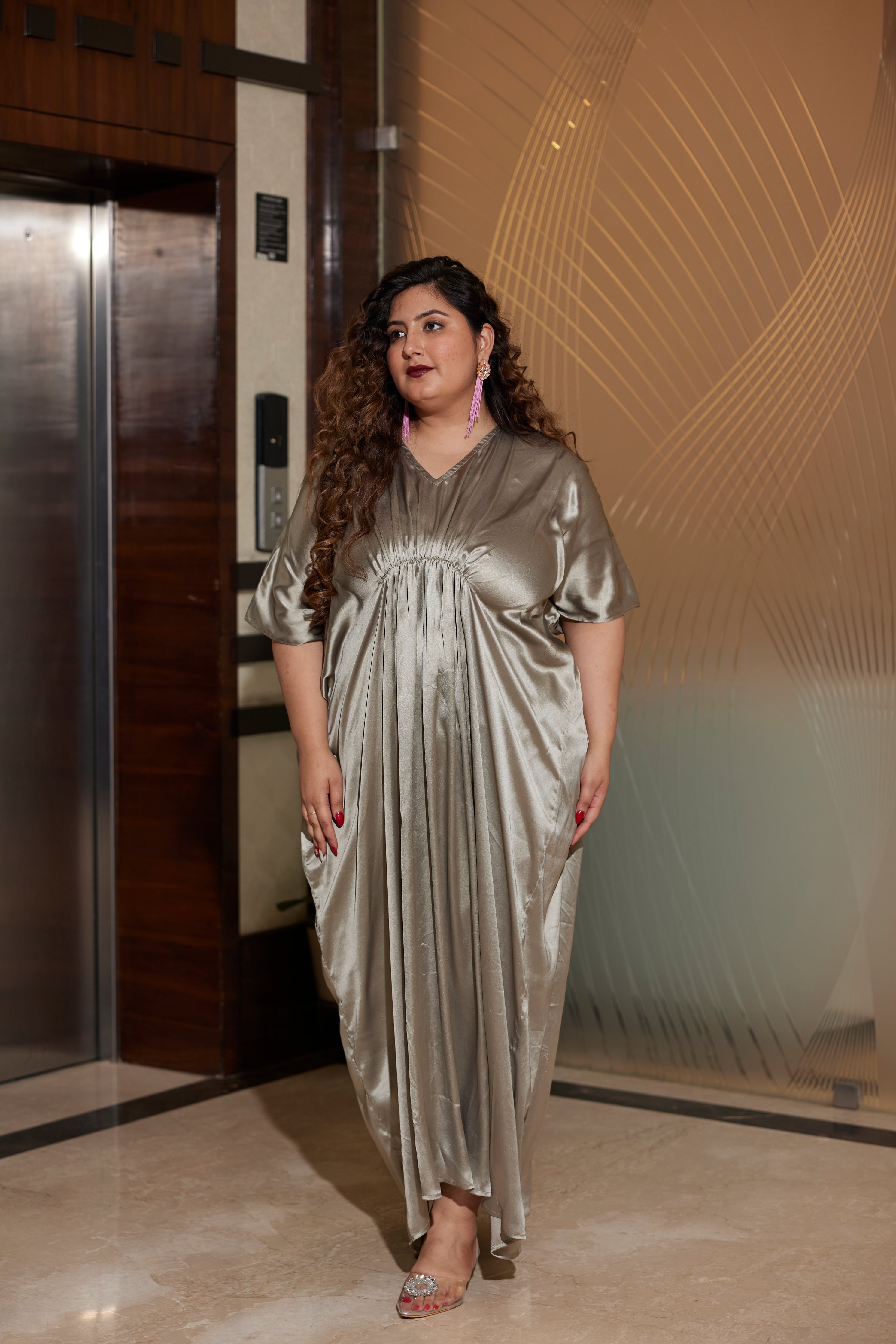 Women's Grey Satin Draped Gown - Nangalia Ruchira