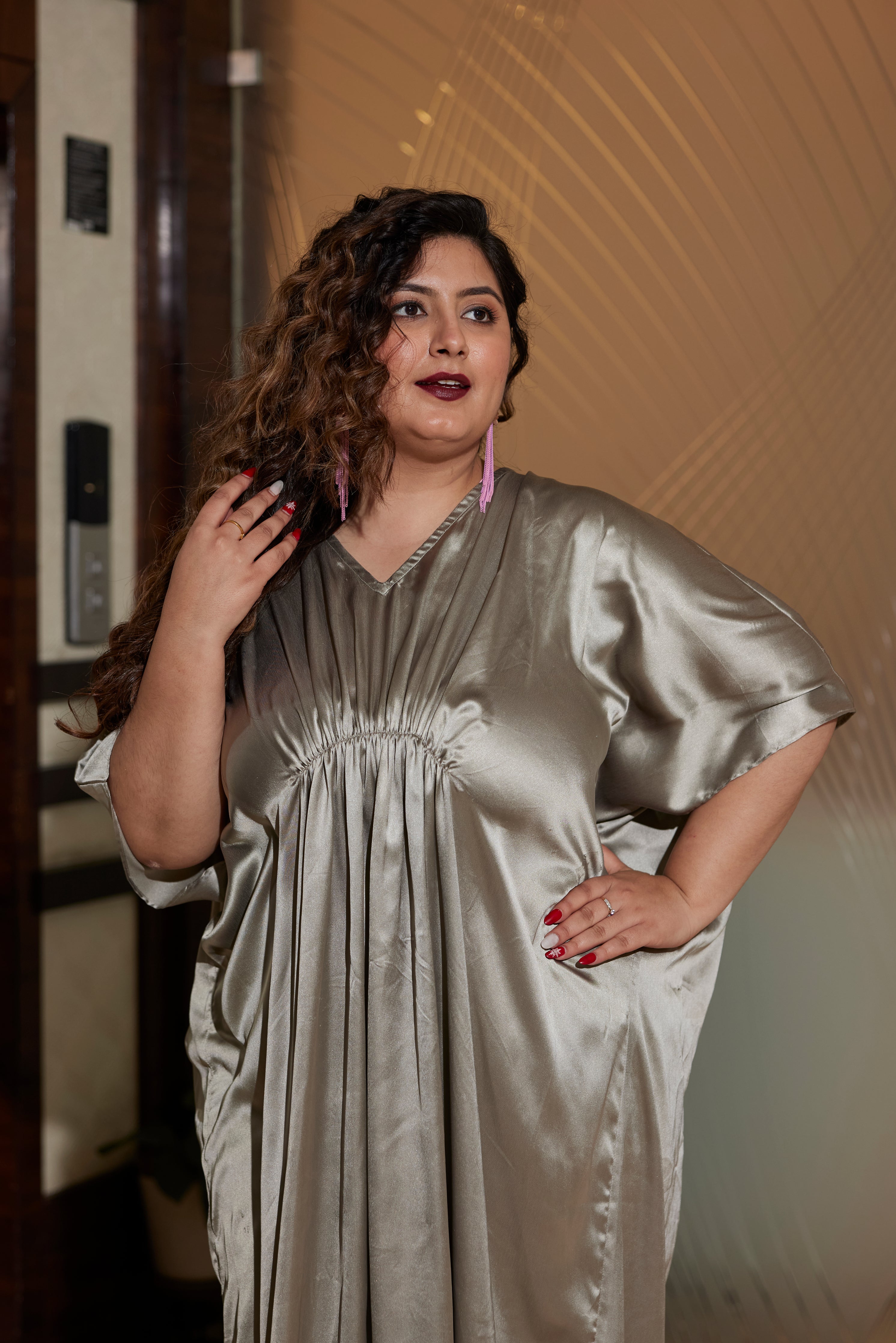 Women's Grey Satin Draped Gown - Nangalia Ruchira
