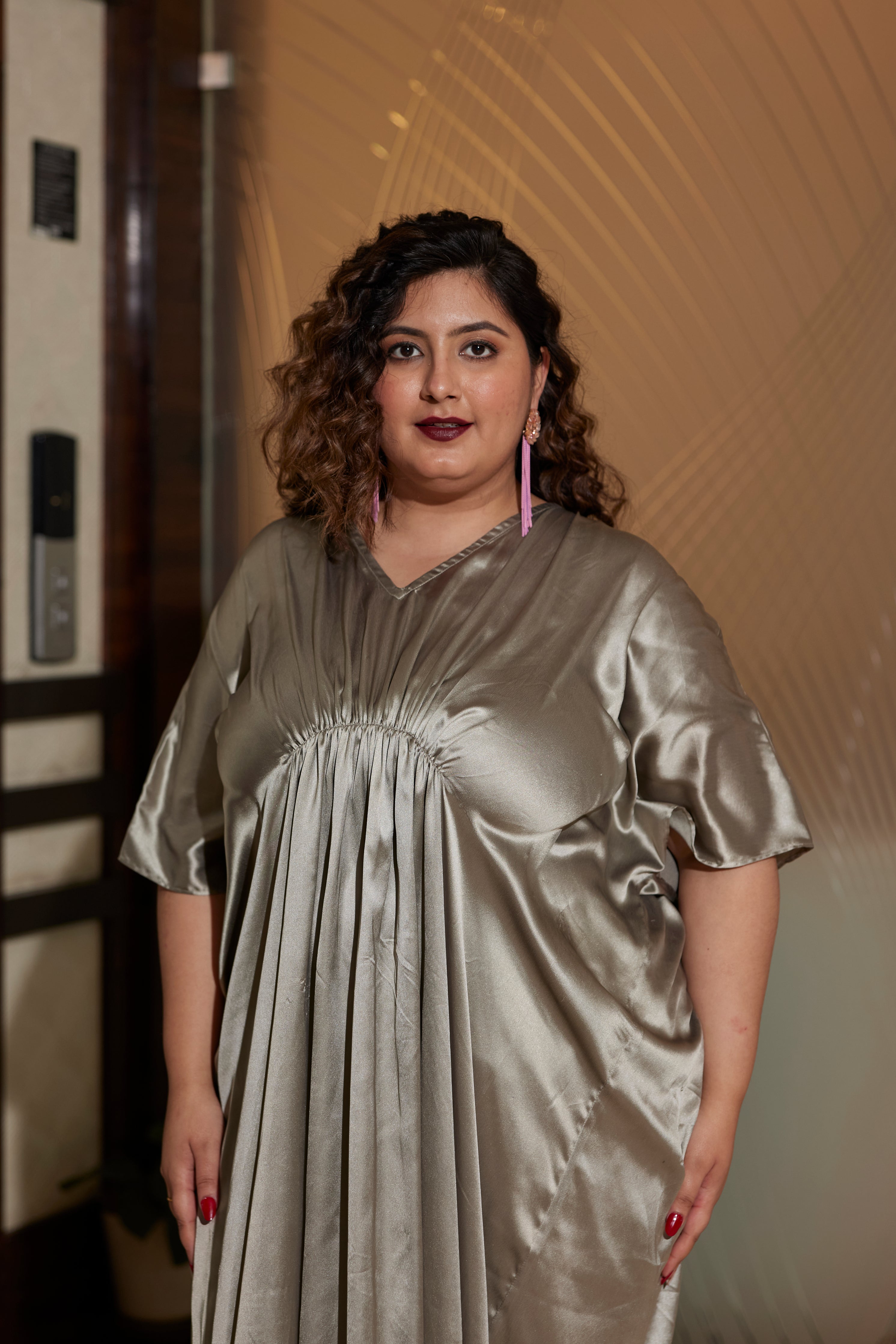 Women's Grey Satin Draped Gown - Nangalia Ruchira