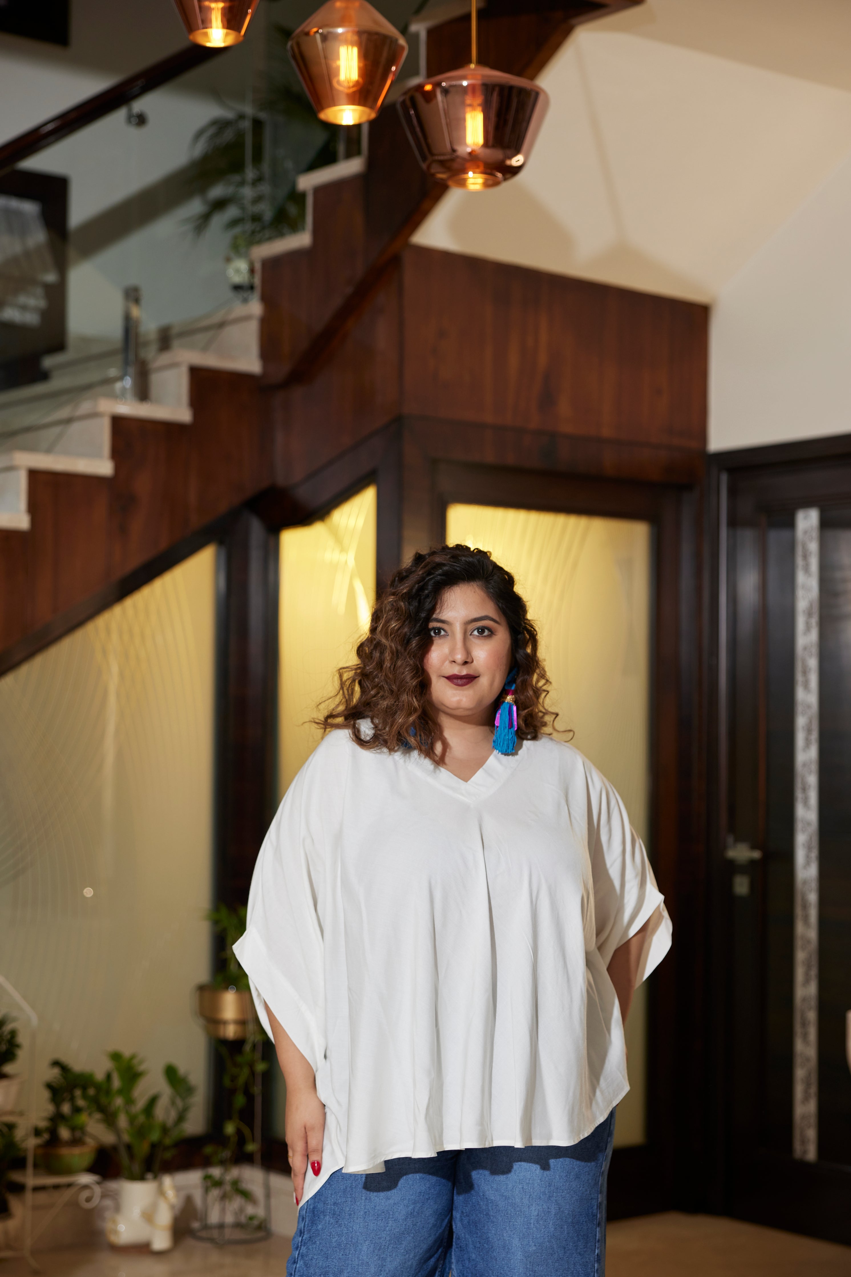 Women's Modal Off White Relaxed Top - Nangalia Ruchira