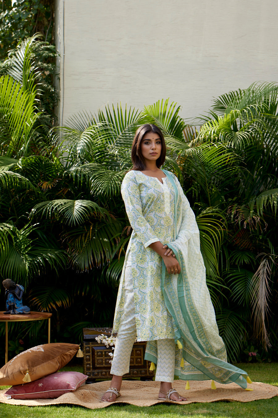 Women's Lime Green Kurta Dupatta Set - Nangalia Ruchira